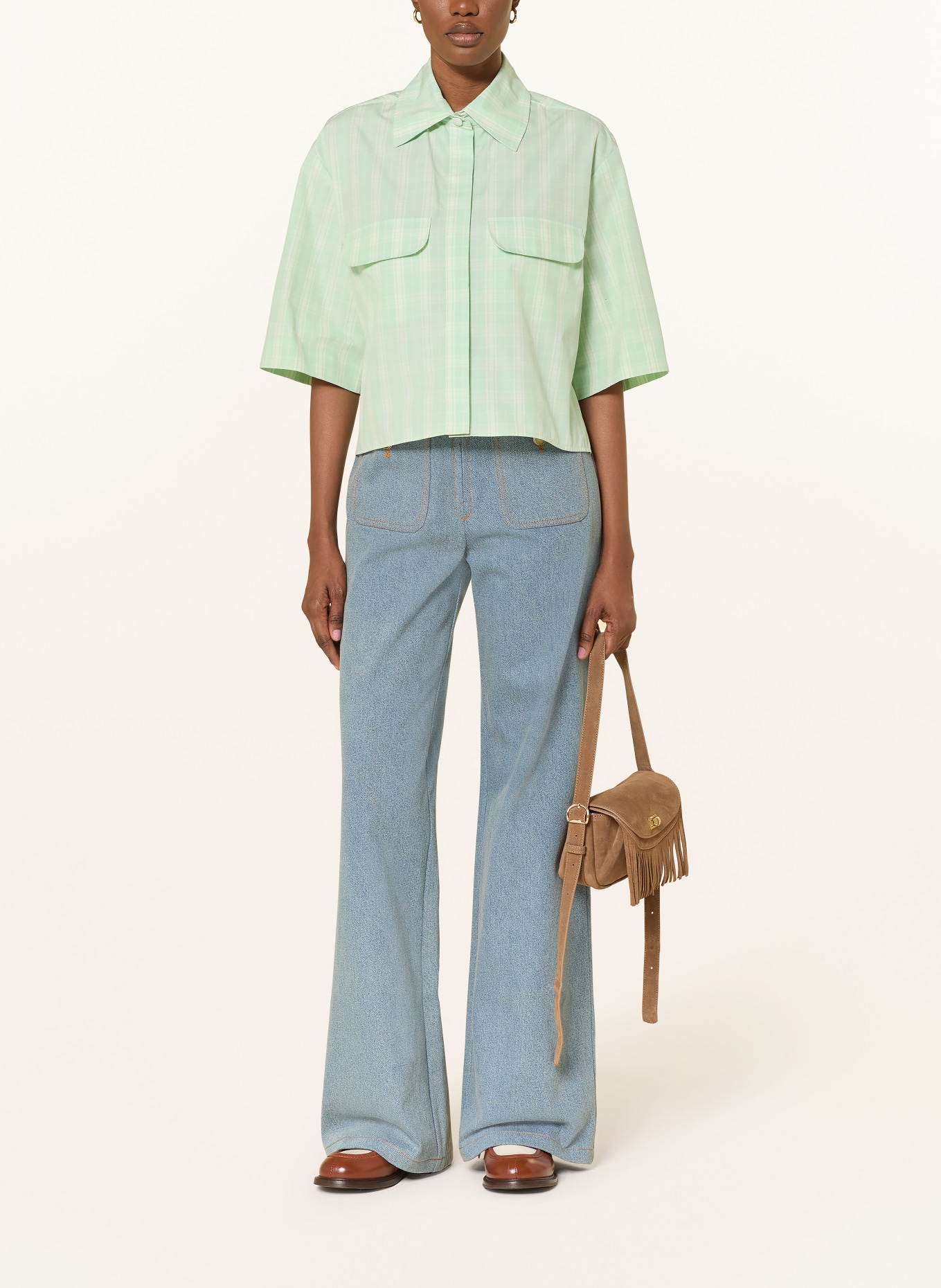 SANDRO bluzka: JASNOZIELONY / ECRU