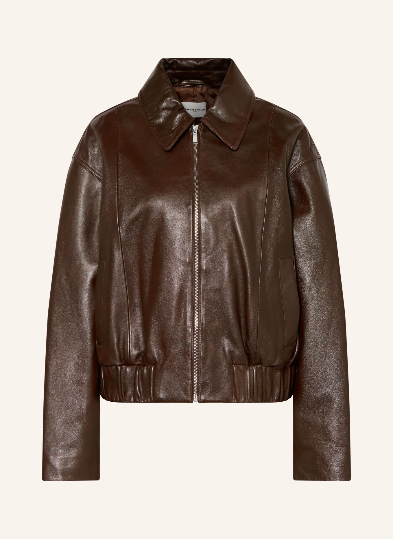 CLAUDIE PIERLOT kurtka skórzana: CIEMNOBRĄZOWY