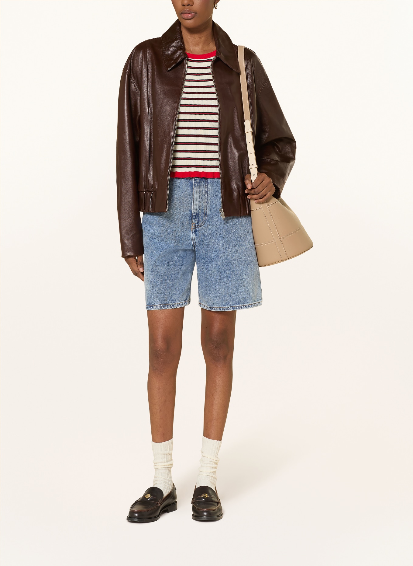 CLAUDIE PIERLOT kurtka skórzana: CIEMNOBRĄZOWY