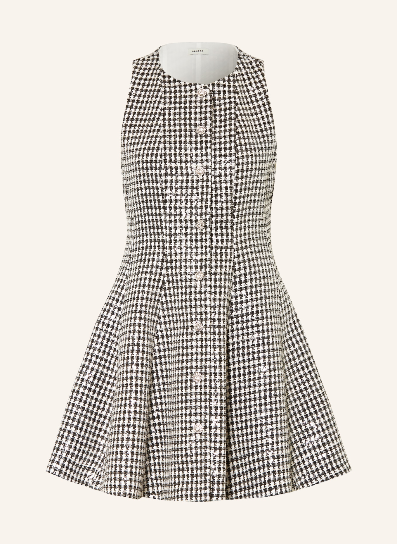 SANDRO Sukienka z tweedu z cekinami: CZARNY / BIAŁY