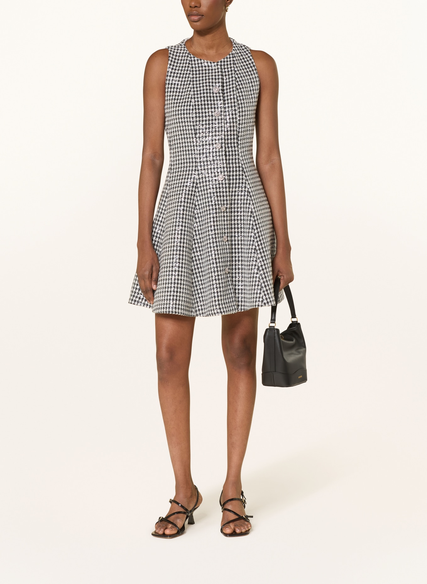 SANDRO Sukienka z tweedu z cekinami: CZARNY / BIAŁY