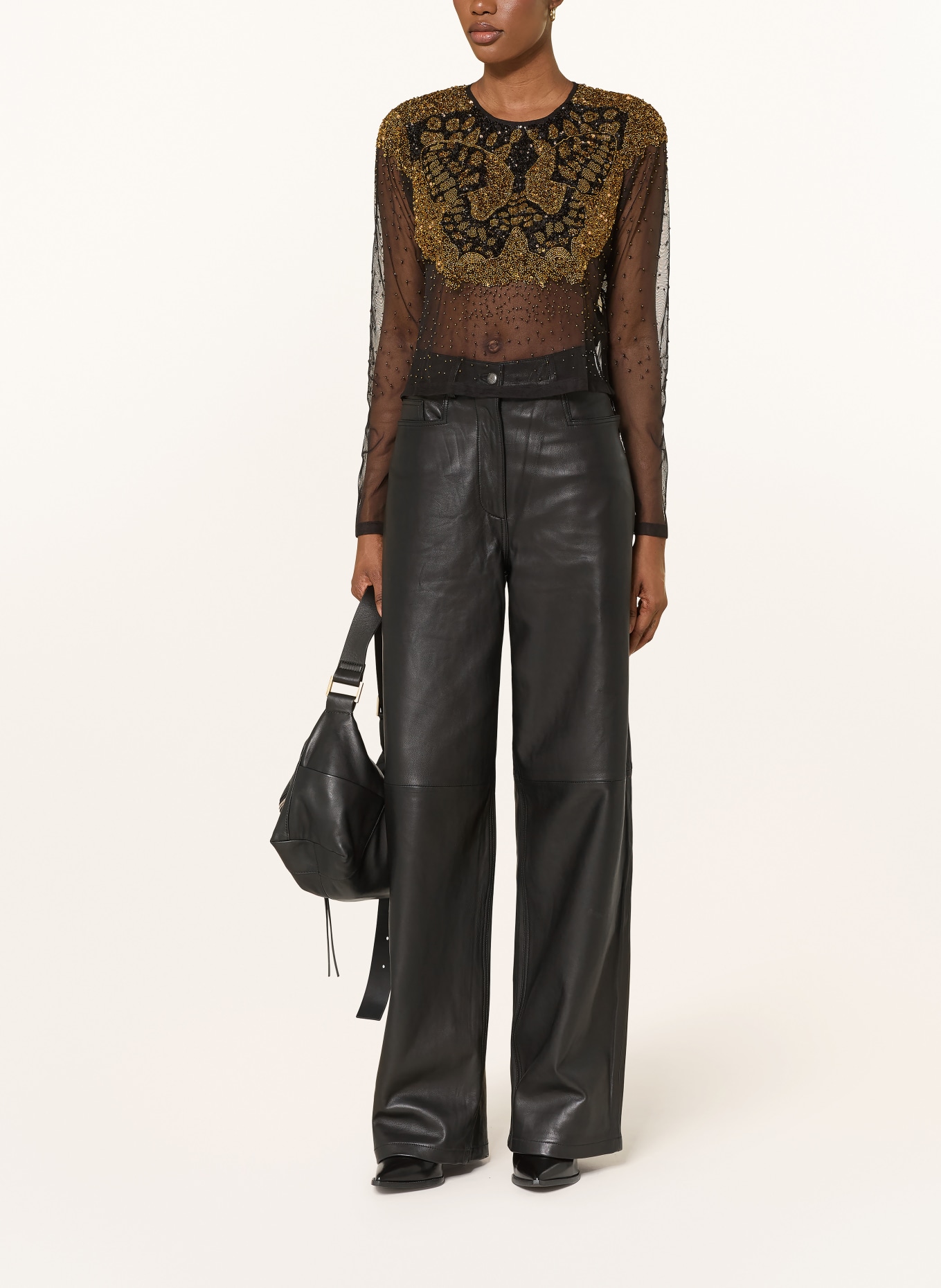 ALLSAINTS Blusenshirt GRETA aus Mesh mit Pailletten: SCHWARZ / GOLD