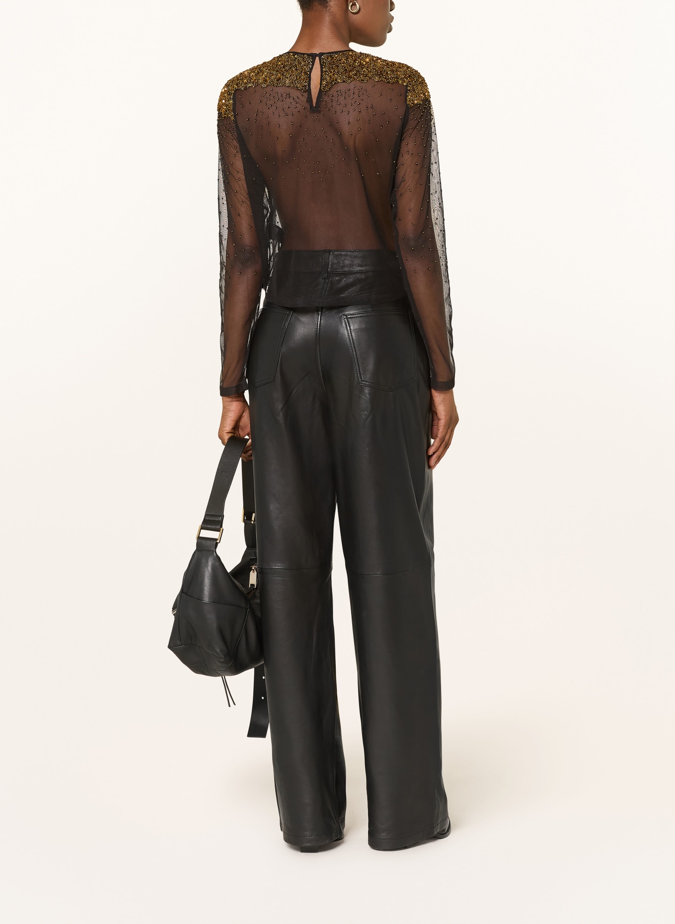 ALLSAINTS Blusenshirt GRETA aus Mesh mit Pailletten: SCHWARZ / GOLD