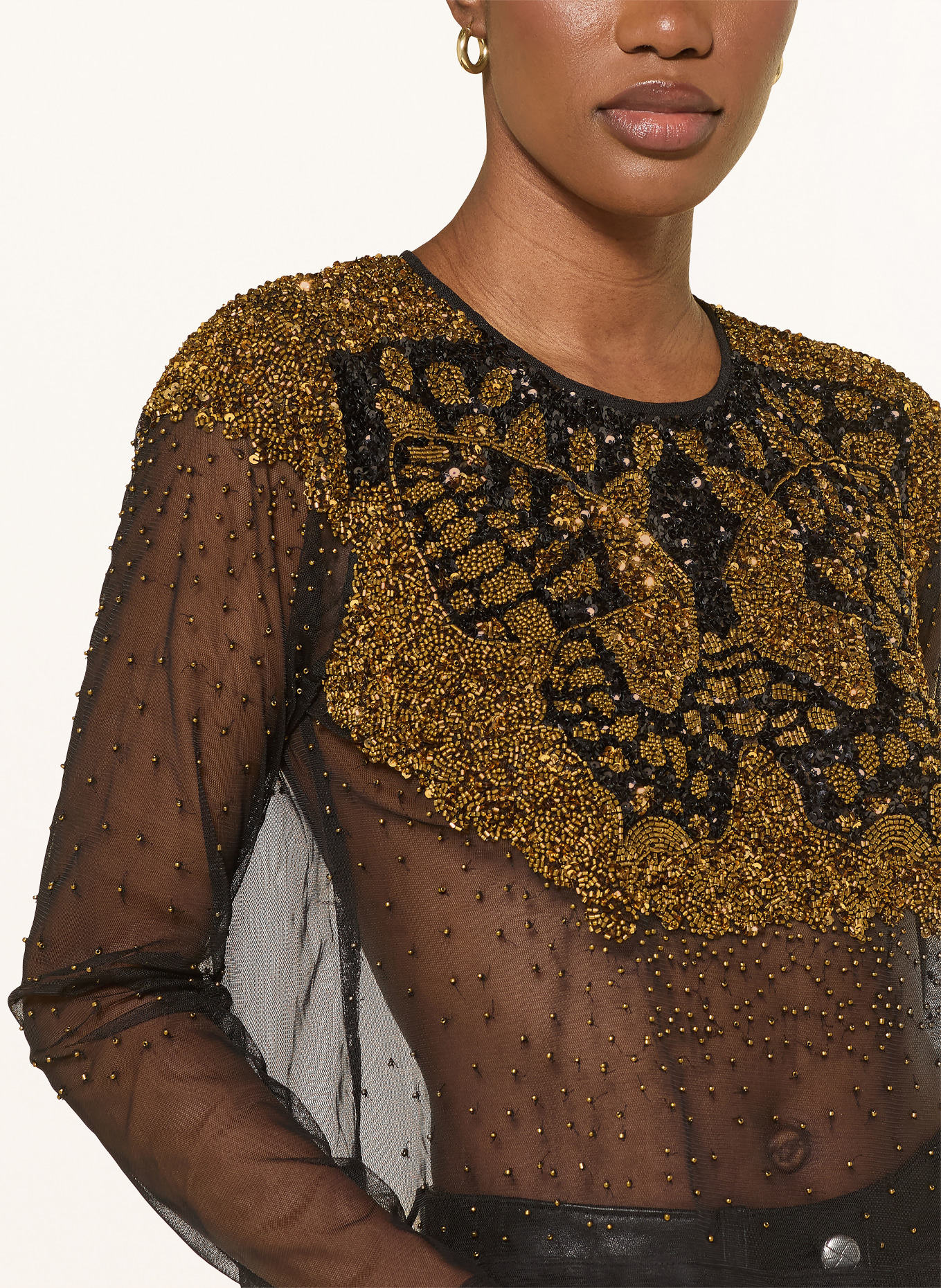 ALLSAINTS Blusenshirt GRETA aus Mesh mit Pailletten: SCHWARZ / GOLD