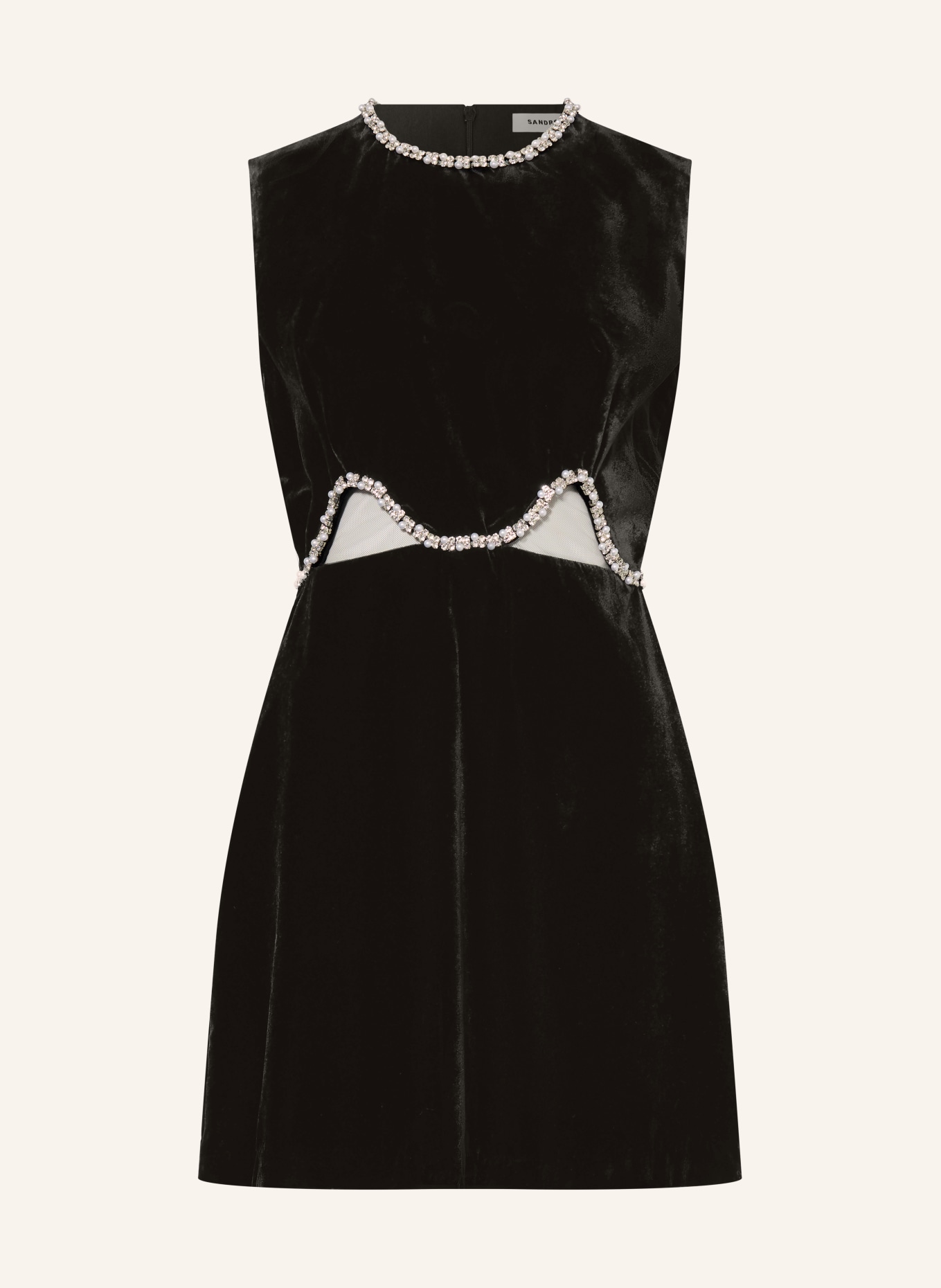 SANDRO Samtkleid mit Schmucksteinen: SCHWARZ