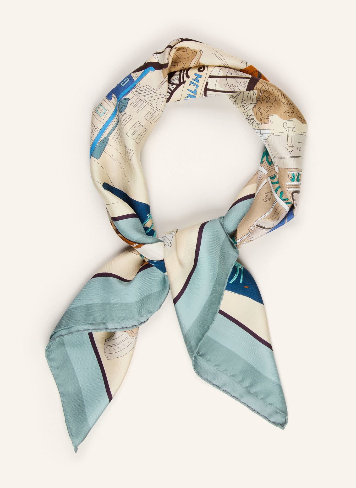 Barbieri silk scarf: BLUE GRAY / GRAY / ORANGE
