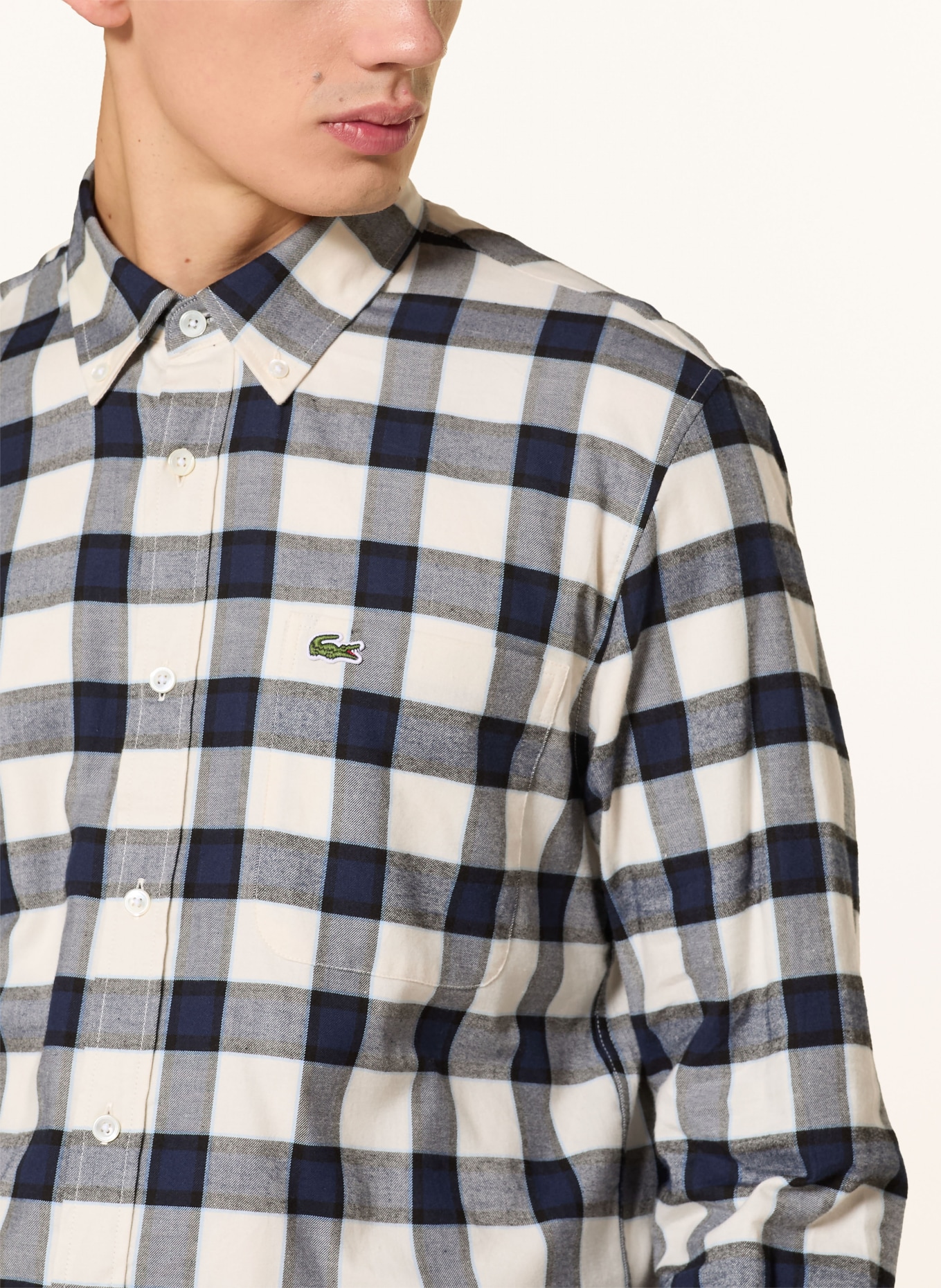 LACOSTE Flanellhemd Regular Fit: WEISS / DUNKELBLAU / BLAU