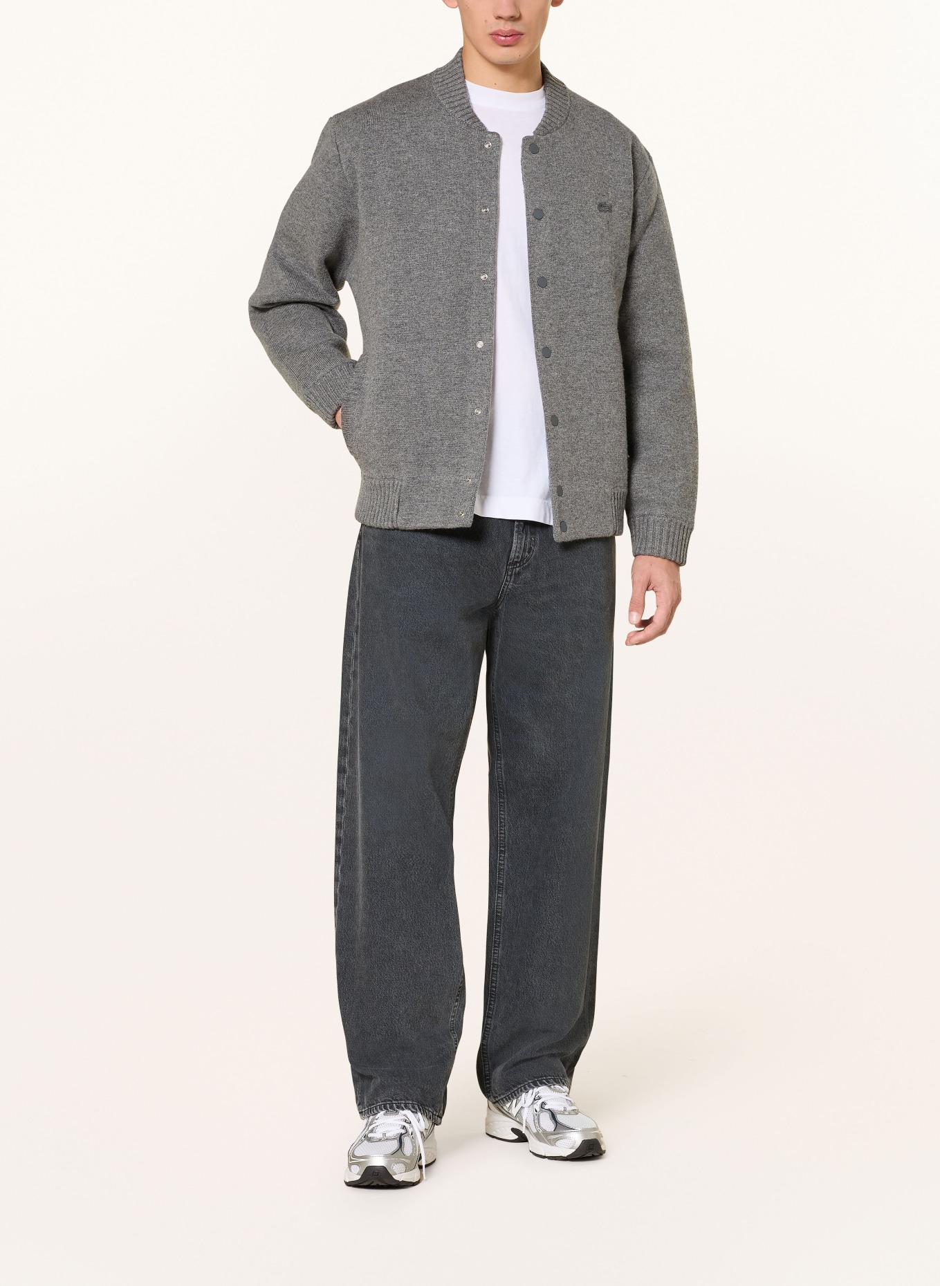 LACOSTE Strickblouson mit Merinowolle: GRAU