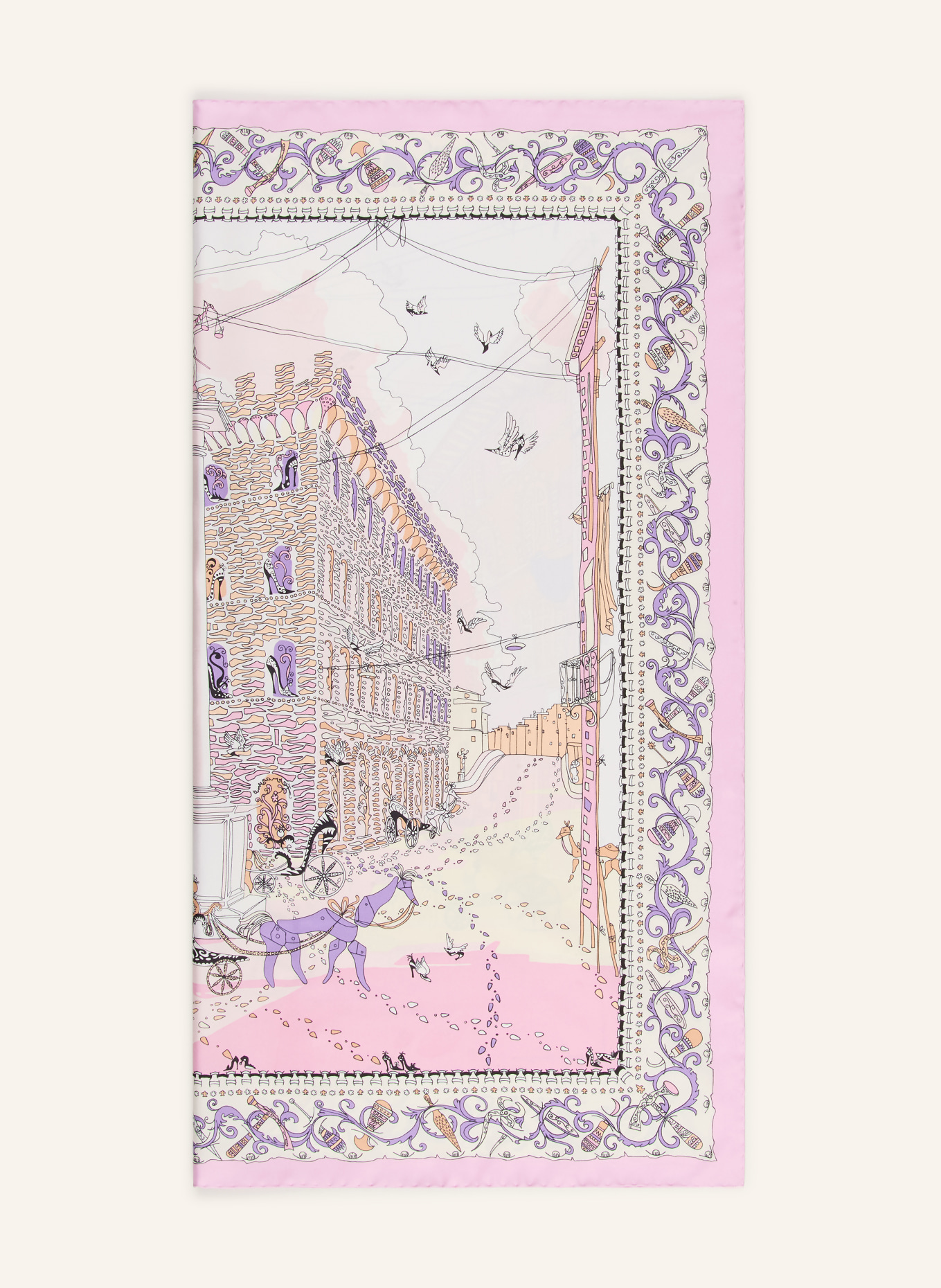 FERRAGAMO Silk scarf PALAZZO: PINK / CREAM / PURPLE