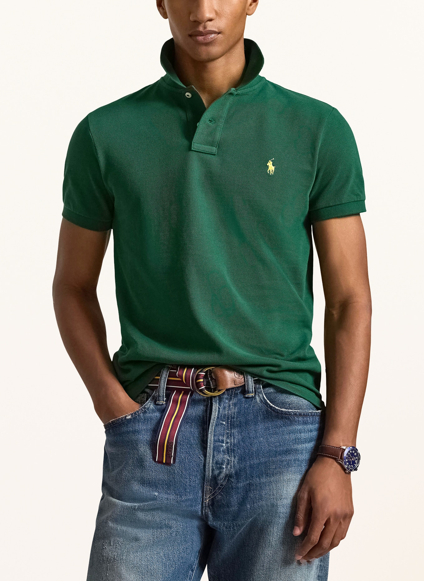 POLO RALPH LAUREN Polokošile z piké Slim Fit: TMAVĚ ZELENÁ / TMAVĚ ŽLUTÁ