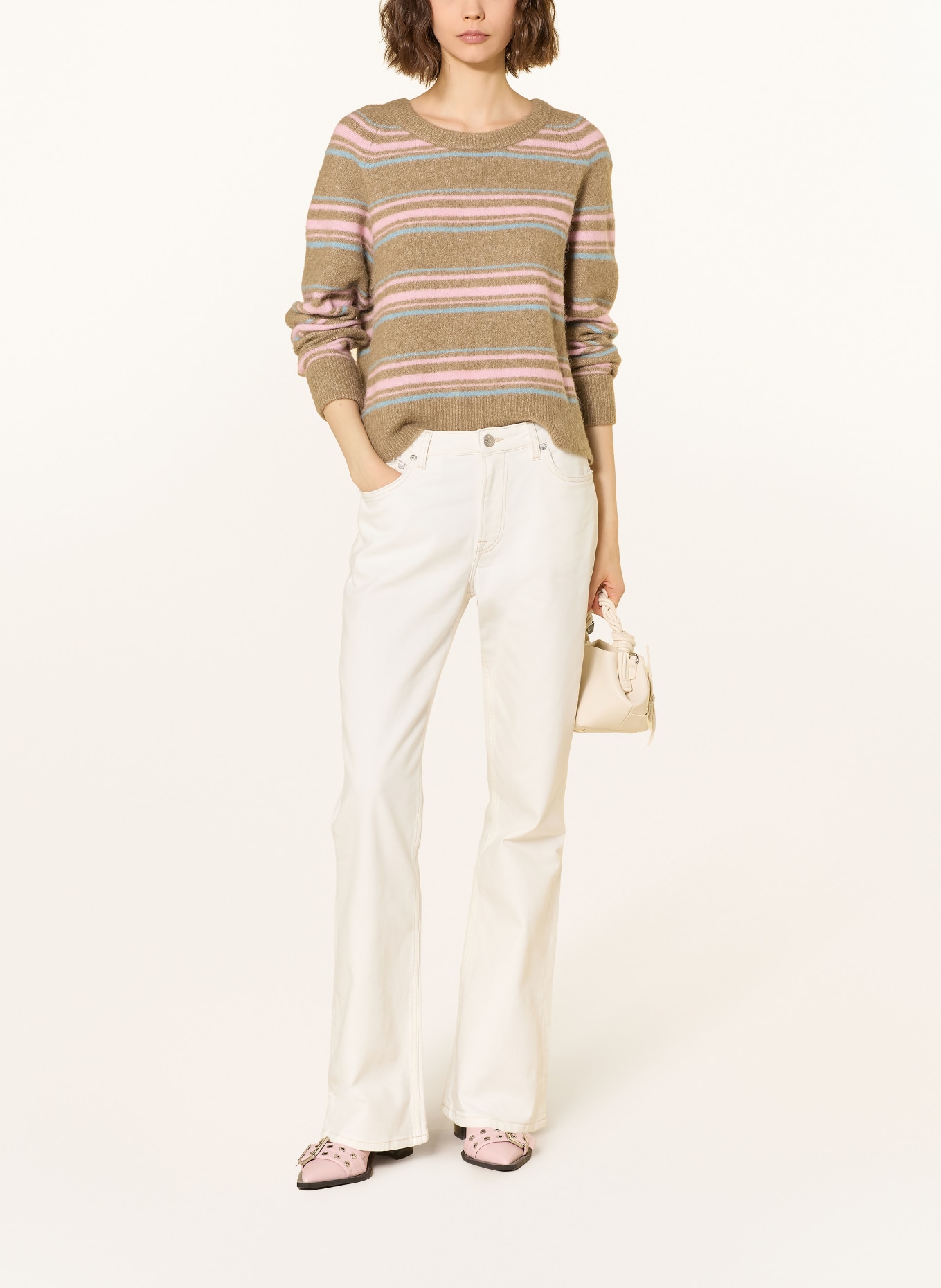 SAMSØE  SAMSØE Sweater NOR O-N SHORT with alpaca: CAMEL / PINK / LIGHT BLUE