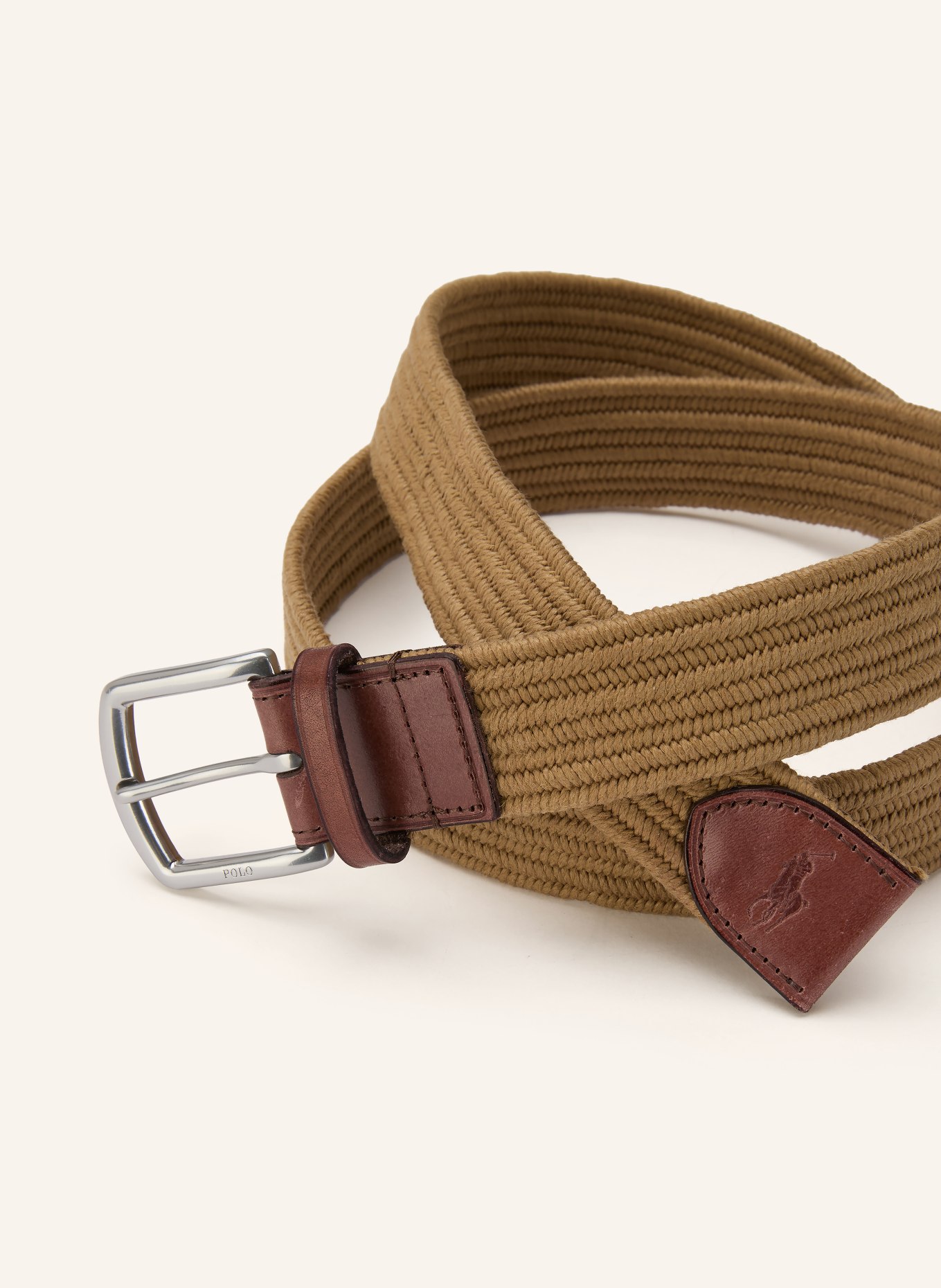POLO RALPH LAUREN Flechtgürtel: HELLBRAUN / SILBER