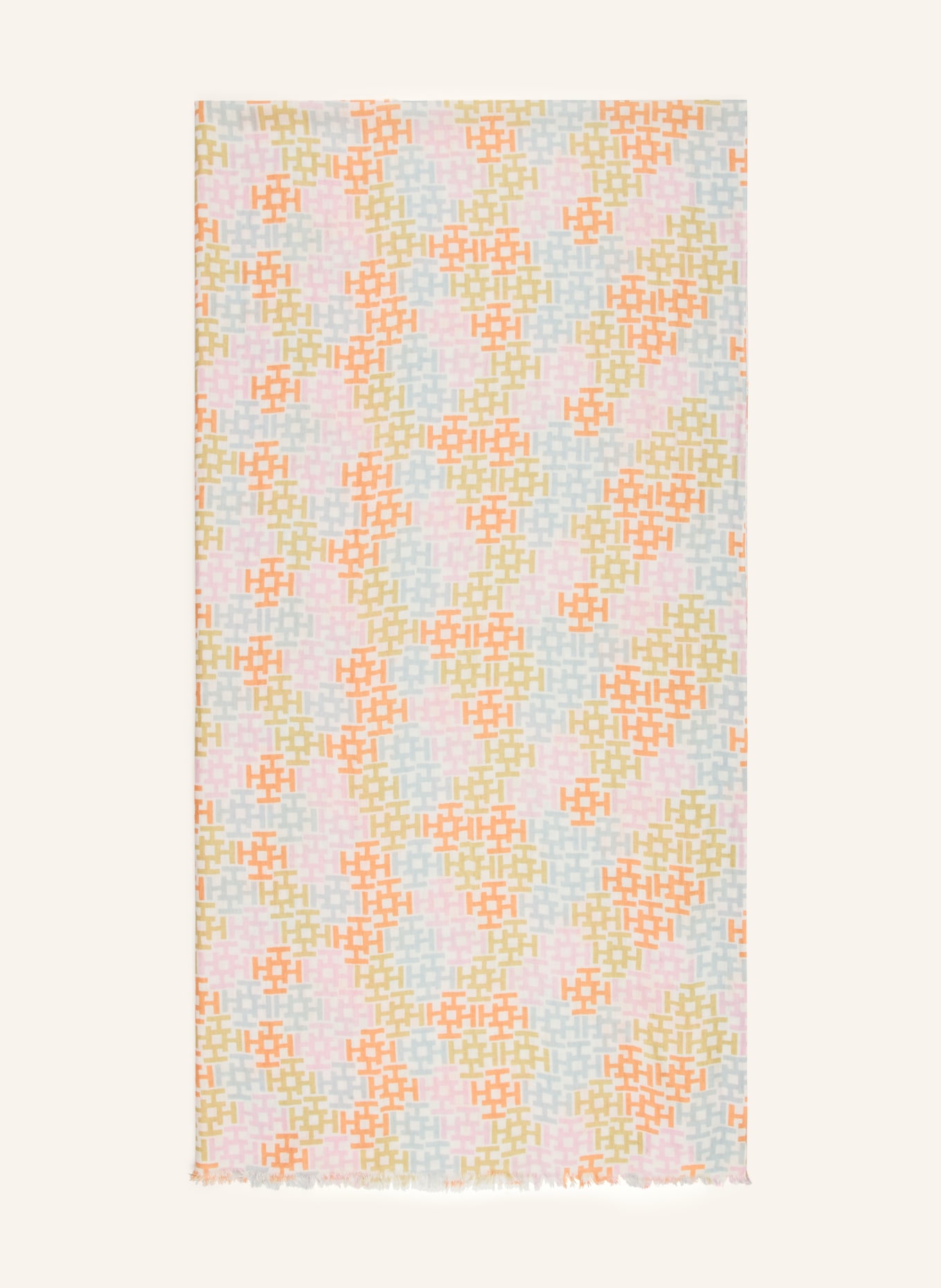 HEMISPHERE Kašmírová šála s hedvábím: BÍLÁ / ORANŽOVÁ / SVĚTLE ZELENÁ