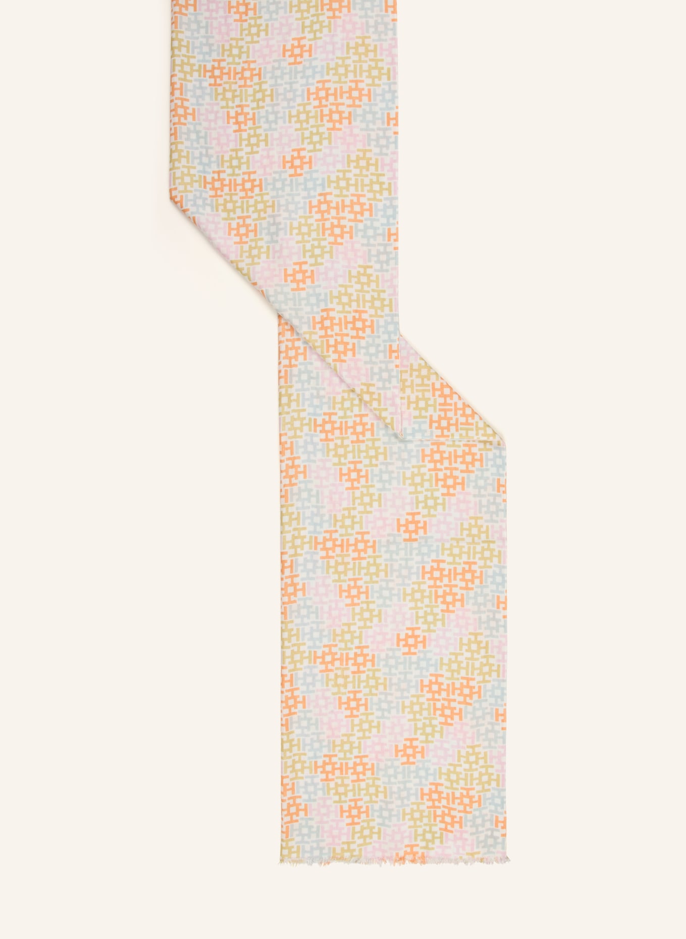 HEMISPHERE Kašmírová šála s hedvábím: BÍLÁ / ORANŽOVÁ / SVĚTLE ZELENÁ