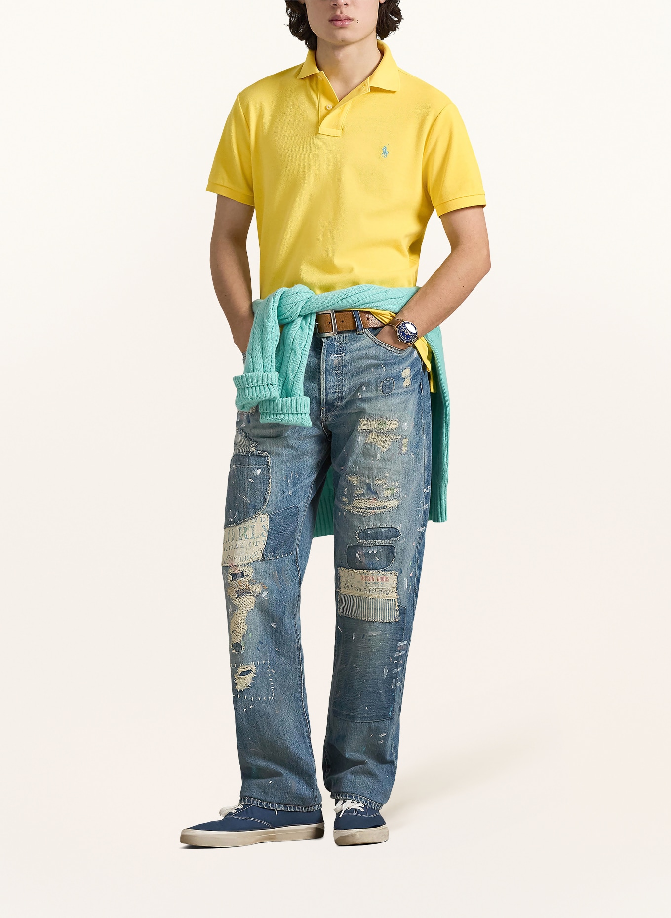 POLO RALPH LAUREN Piqué polo shirt custom slim fit: YELLOW / LIGHT BLUE