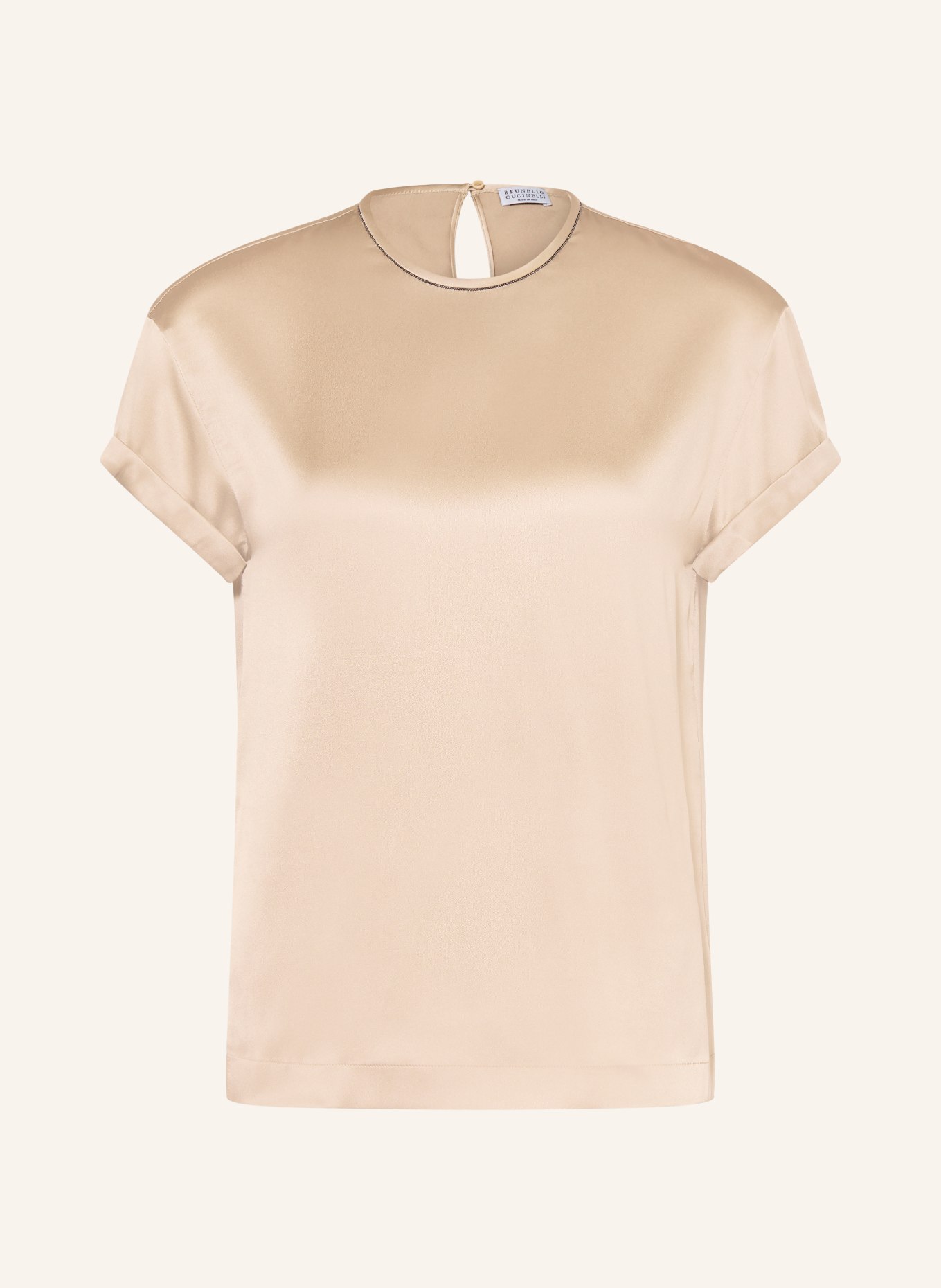 BRUNELLO CUCINELLI Blusenshirt aus Seide mit Schmucksteinen: TAUPE