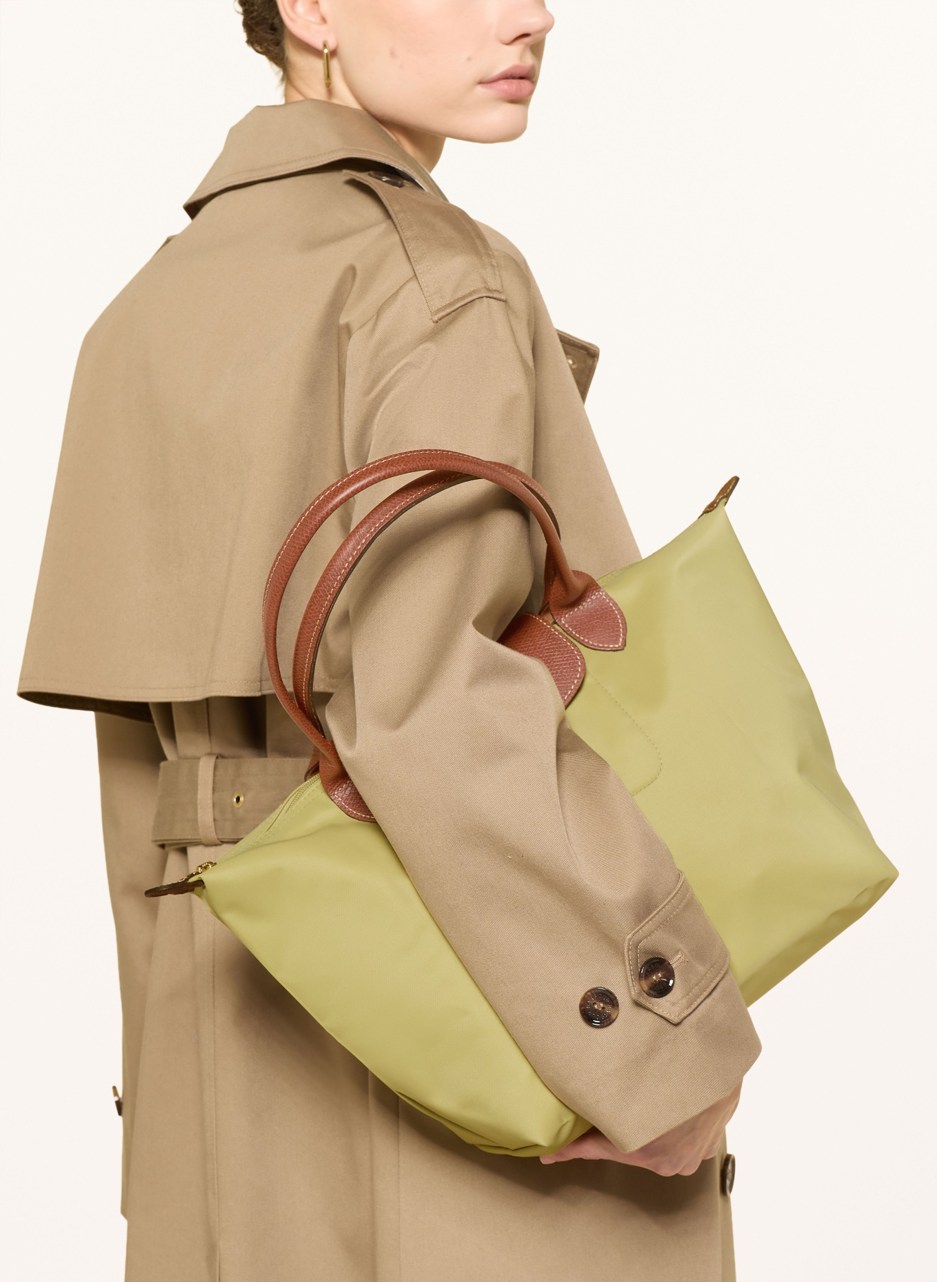 LONGCHAMP Shopper LE PLIAGE M: HELLGRÜN / GOLD / DUNKELBRAUN