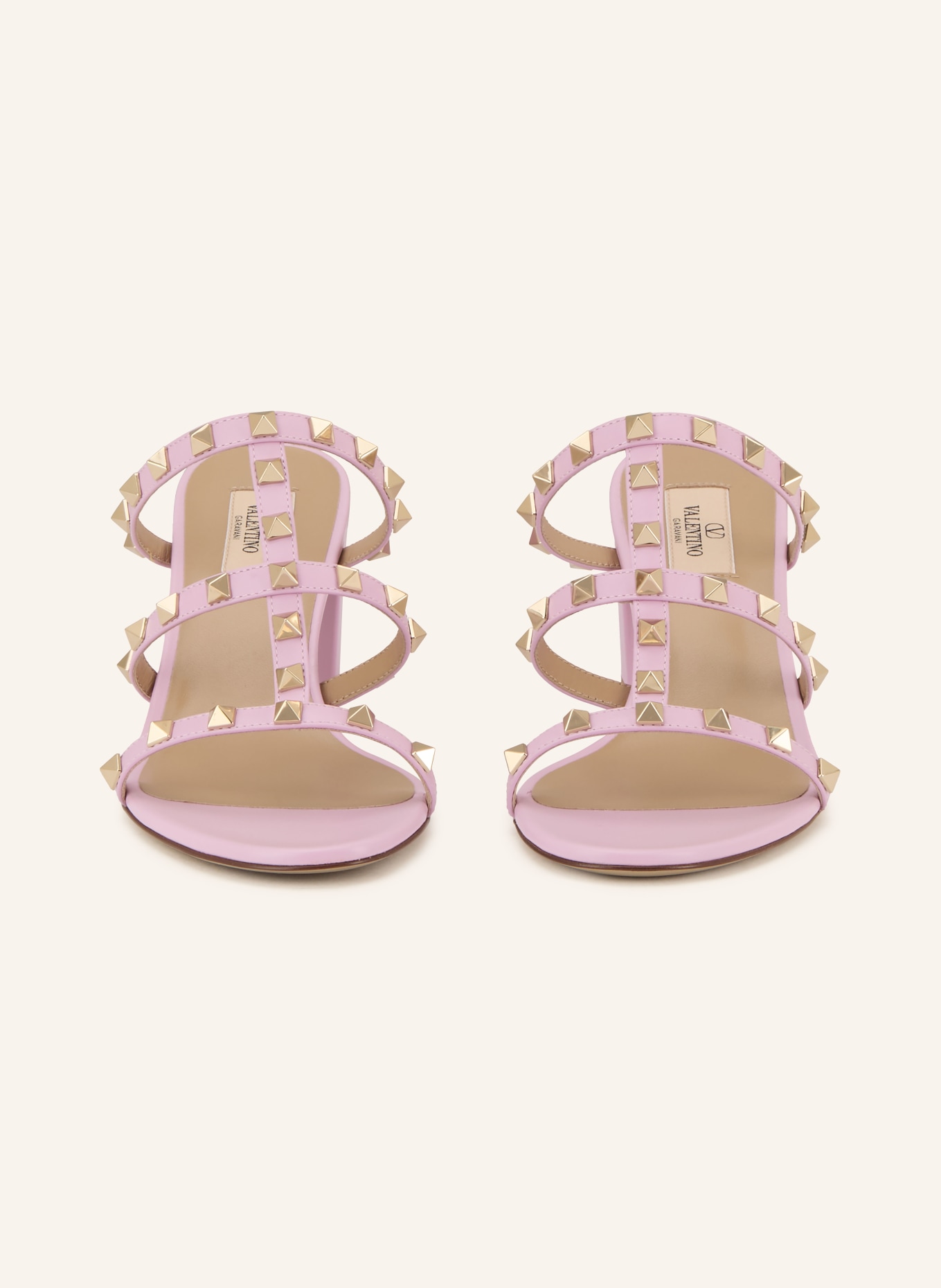 VALENTINO GARAVANI Mules ROCKSTUD s nýty: RŮŽOVÁ / ZLATÁ