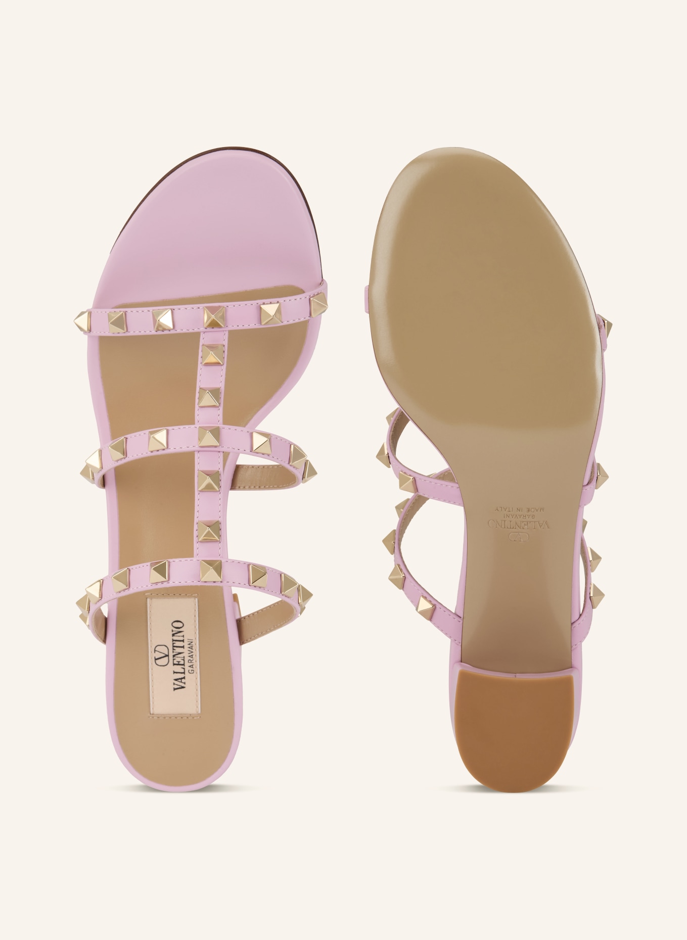 VALENTINO GARAVANI Mules ROCKSTUD s nýty: RŮŽOVÁ / ZLATÁ