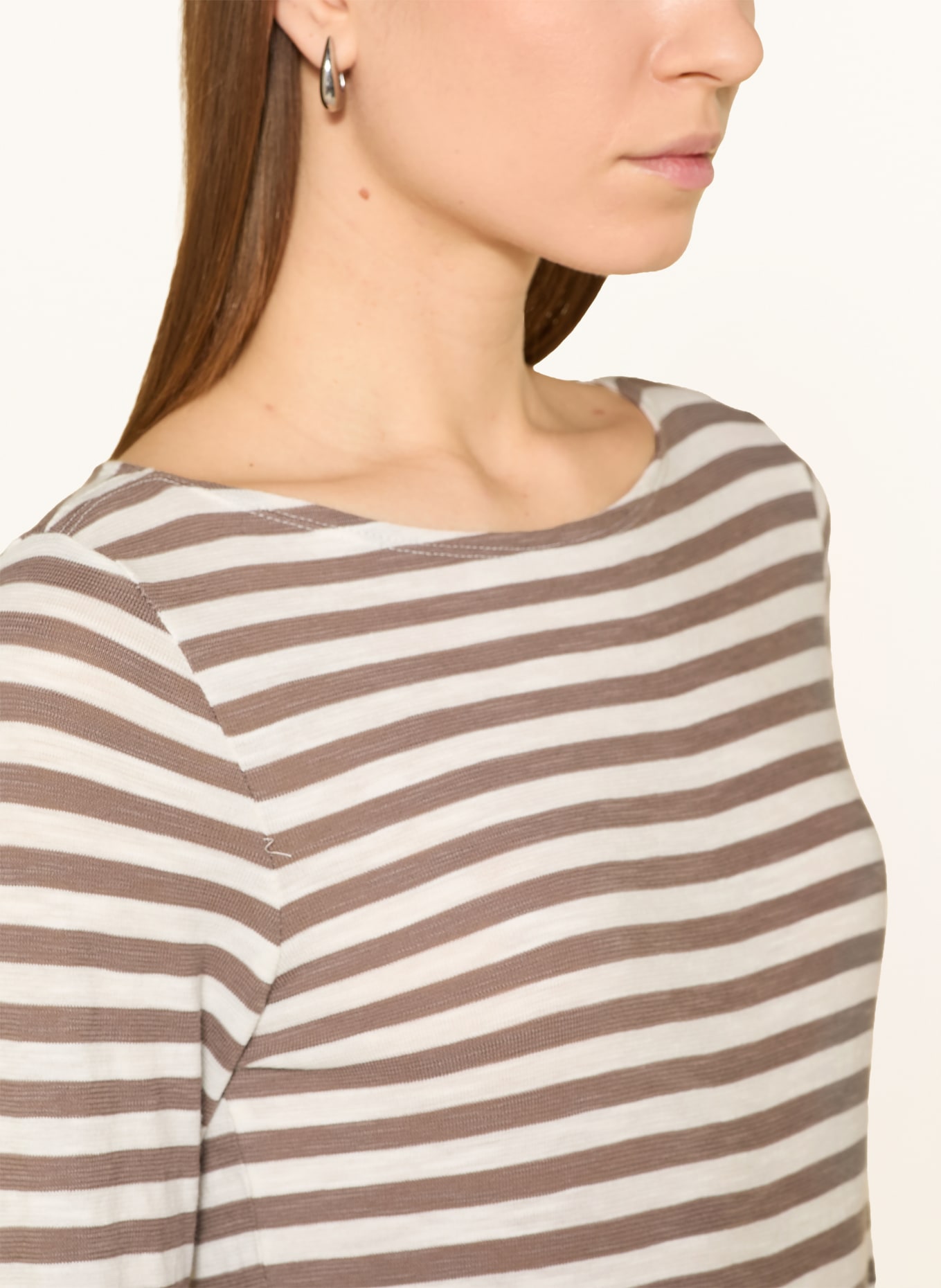 Marc O'Polo Tričko s dlouhým rukávem: BÍLÁ / HNĚDÁ