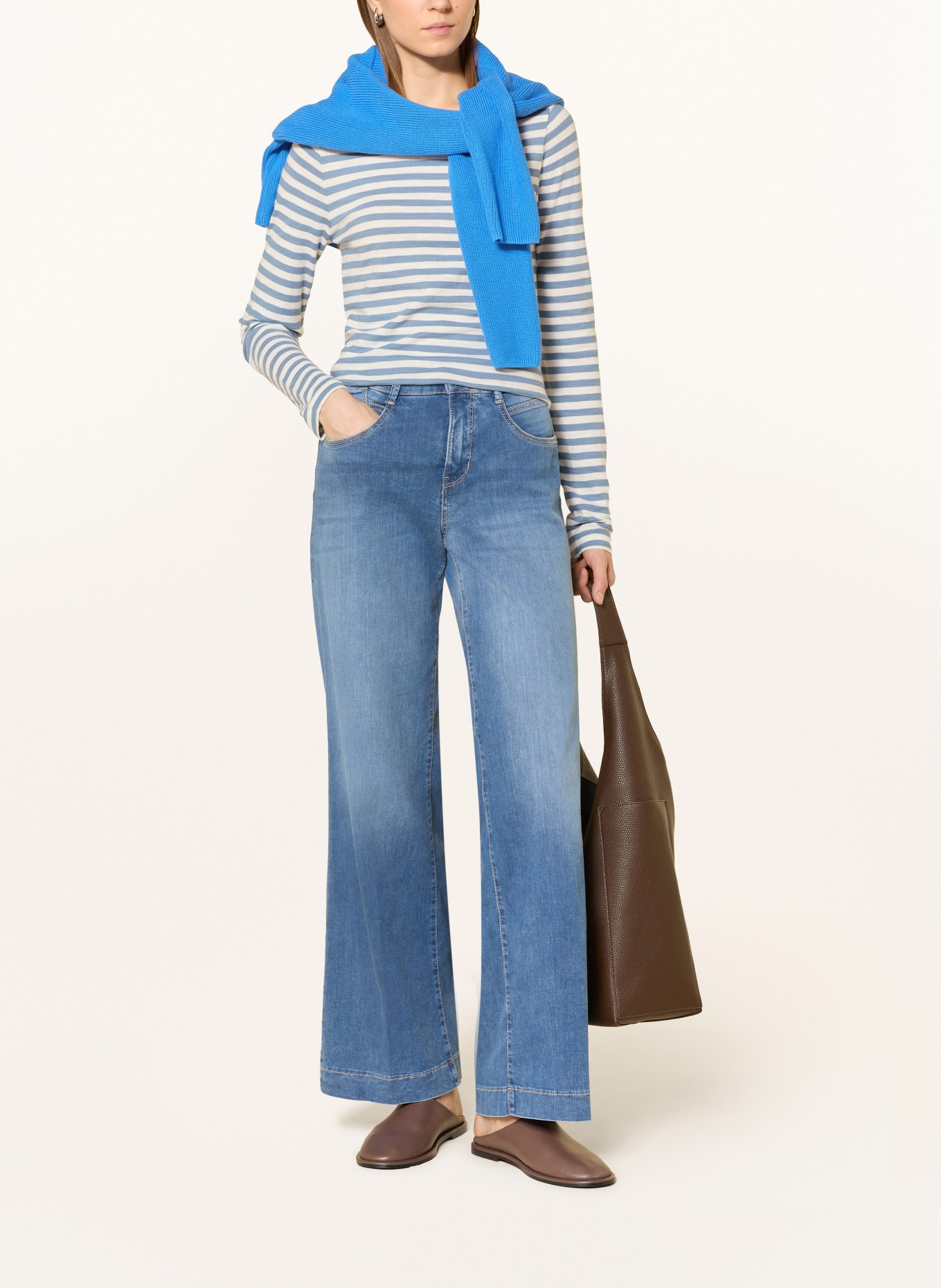 Marc O'Polo Tričko s dlouhým rukávem: BÍLÁ / TMAVĚ MODRÁ