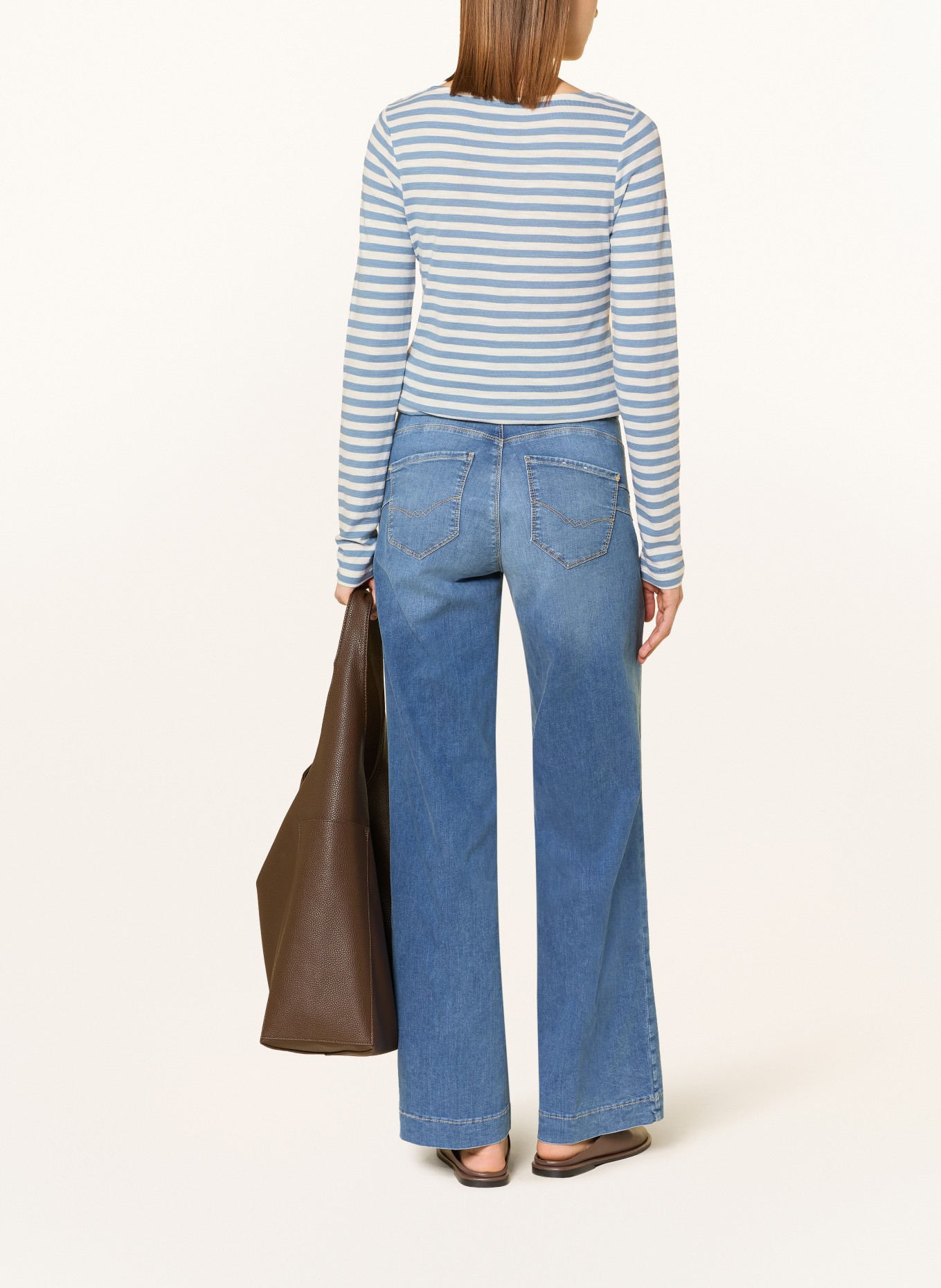 Marc O'Polo Tričko s dlouhým rukávem: BÍLÁ / TMAVĚ MODRÁ