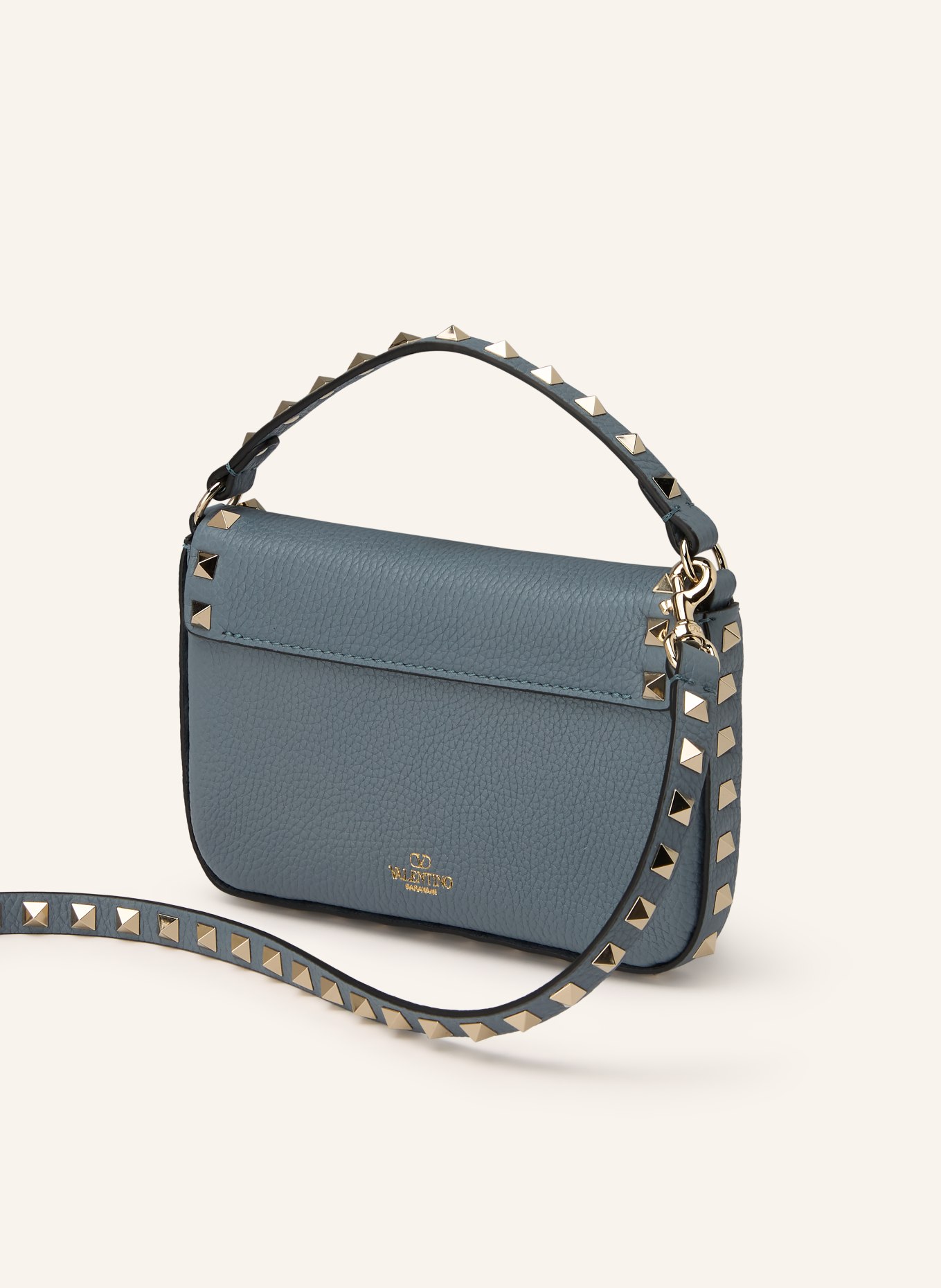 VALENTINO GARAVANI Kabelka ROCKSTUD MINI s nýty: ČERNOŠEDÁ / STŘÍBRNÁ