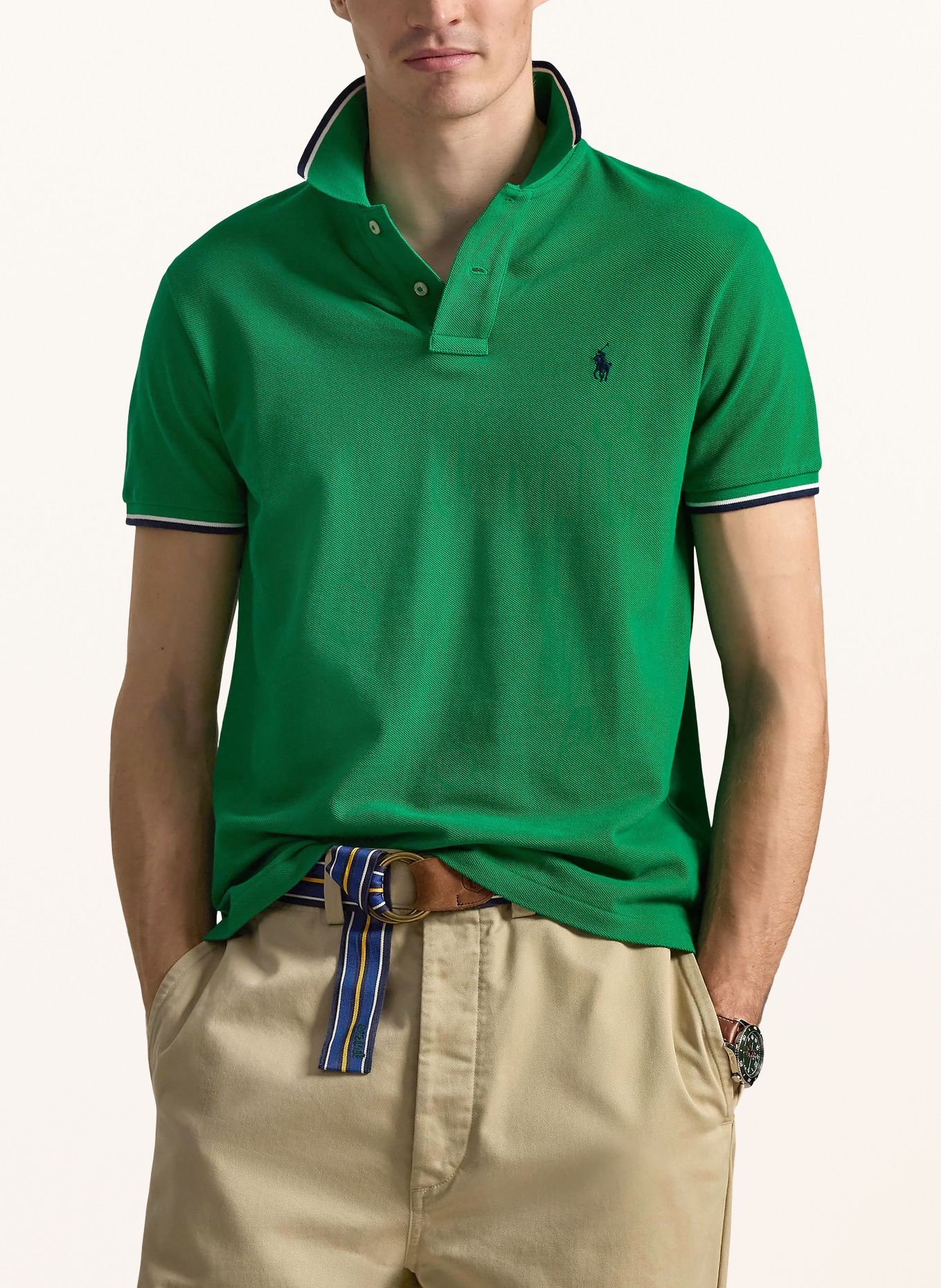 POLO RALPH LAUREN Piqué-Poloshirt Custom Slim Fit: GRÜN / DUNKELBLAU / SCHWARZ