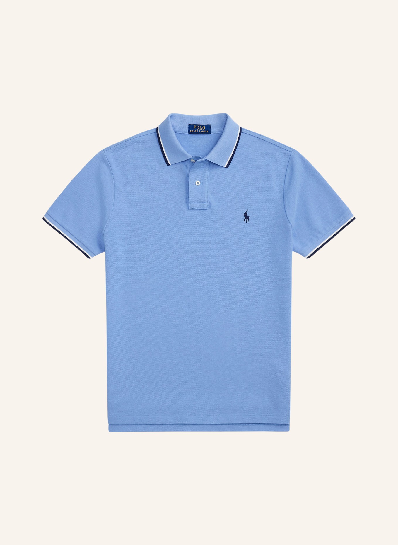 POLO RALPH LAUREN Piqué-Poloshirt Custom Slim Fit: HELLBLAU / DUNKELBLAU / WEISS