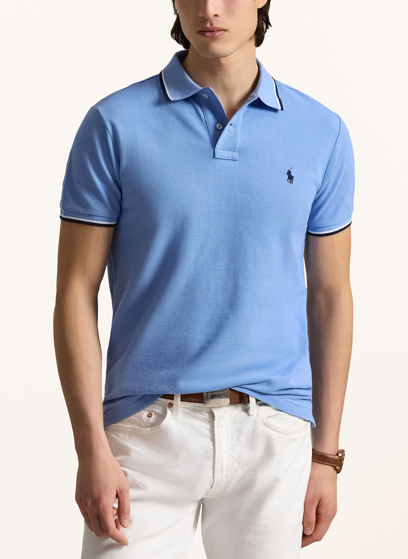 POLO RALPH LAUREN Piqué-Poloshirt Custom Slim Fit: HELLBLAU / DUNKELBLAU / WEISS