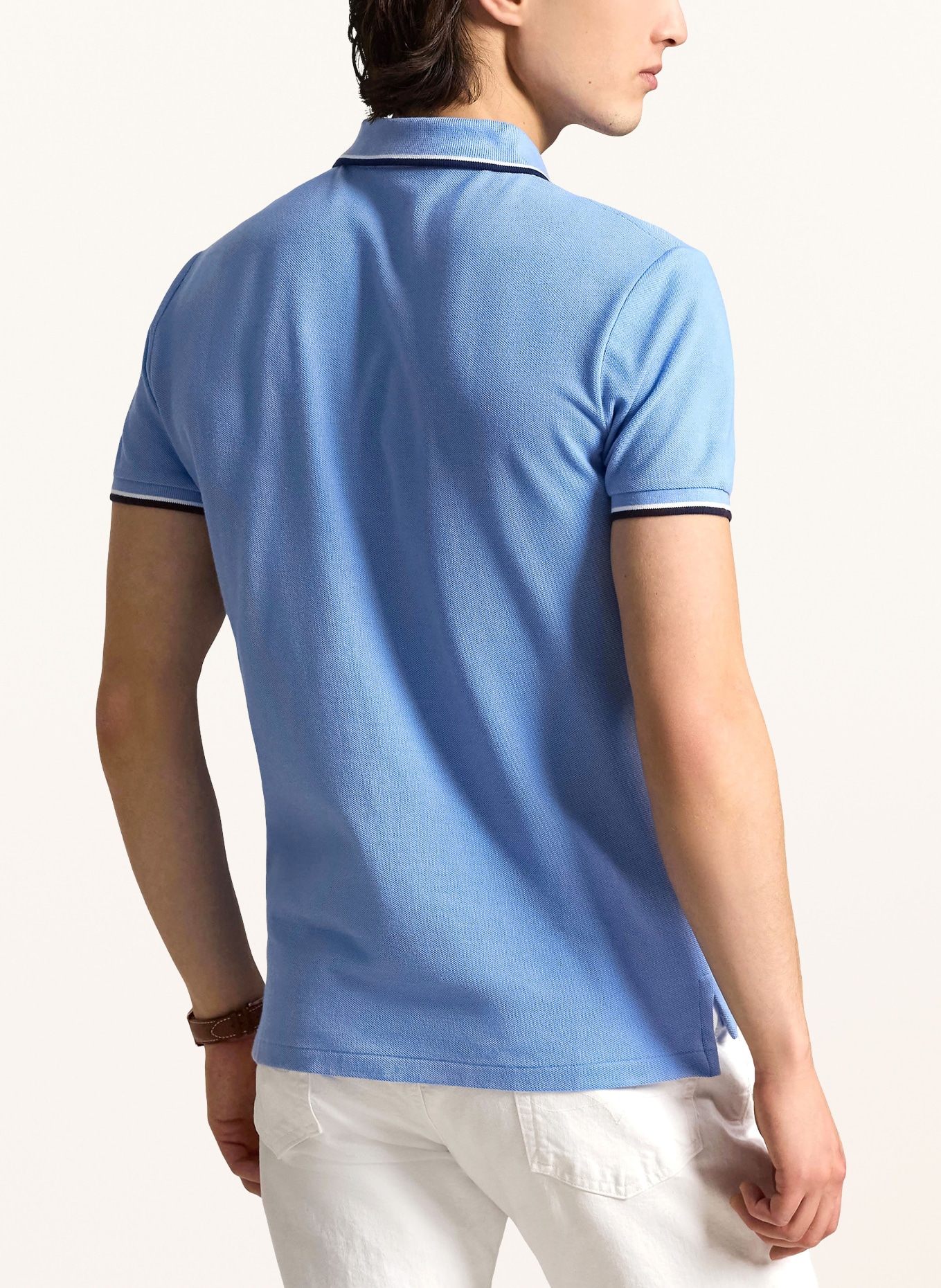 POLO RALPH LAUREN Piqué-Poloshirt Custom Slim Fit: HELLBLAU / DUNKELBLAU / WEISS