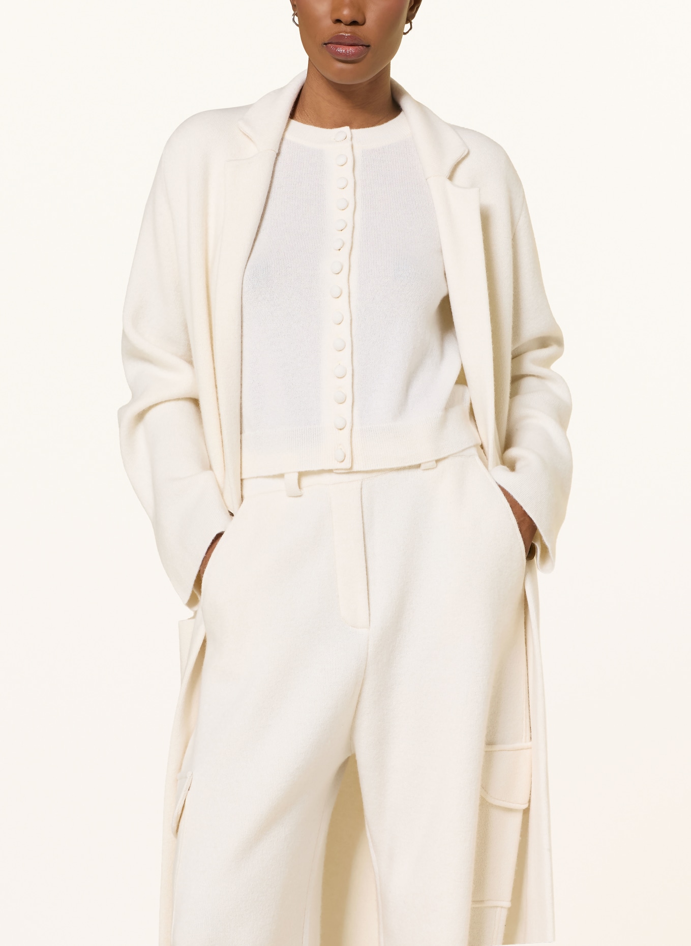 LISA YANG Pletený kabát AMIE z kašmíru: KRÉMOVÁ