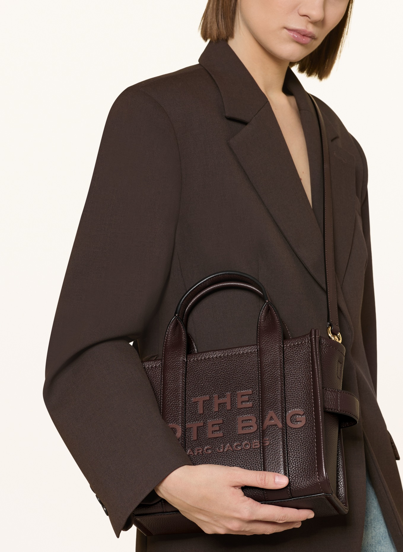 MARC JACOBS Shopper THE SMALL TOTE BAG LEATHER: MARRON FONCÉ