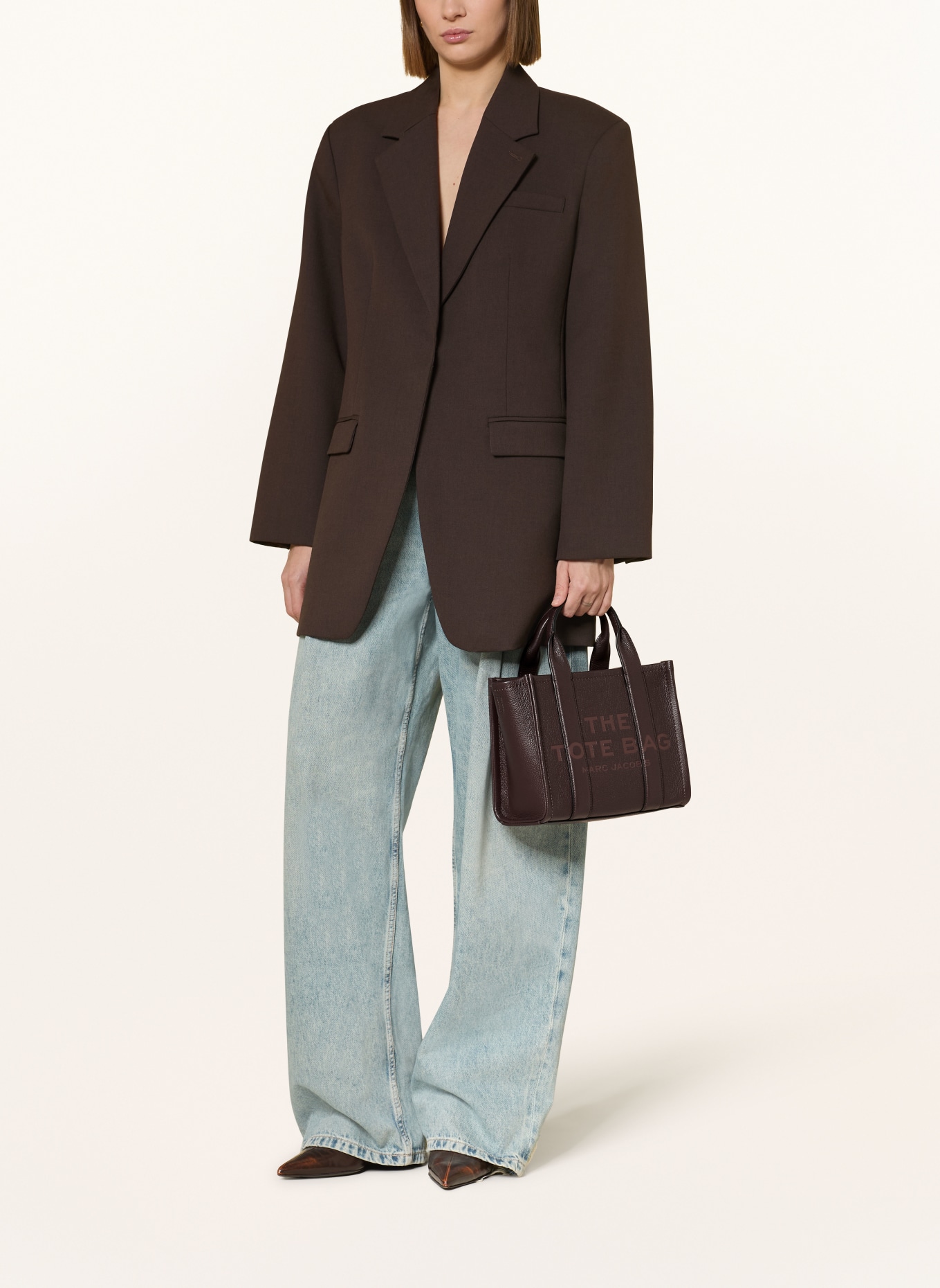 MARC JACOBS Shopper THE SMALL TOTE BAG LEATHER: MARRON FONCÉ