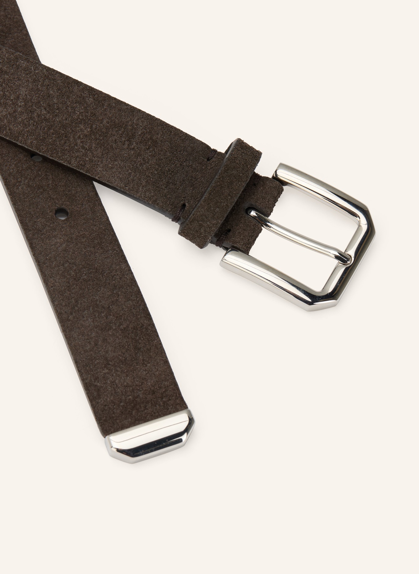 BRUNELLO CUCINELLI Leather belt: DARK BROWN / SILVER