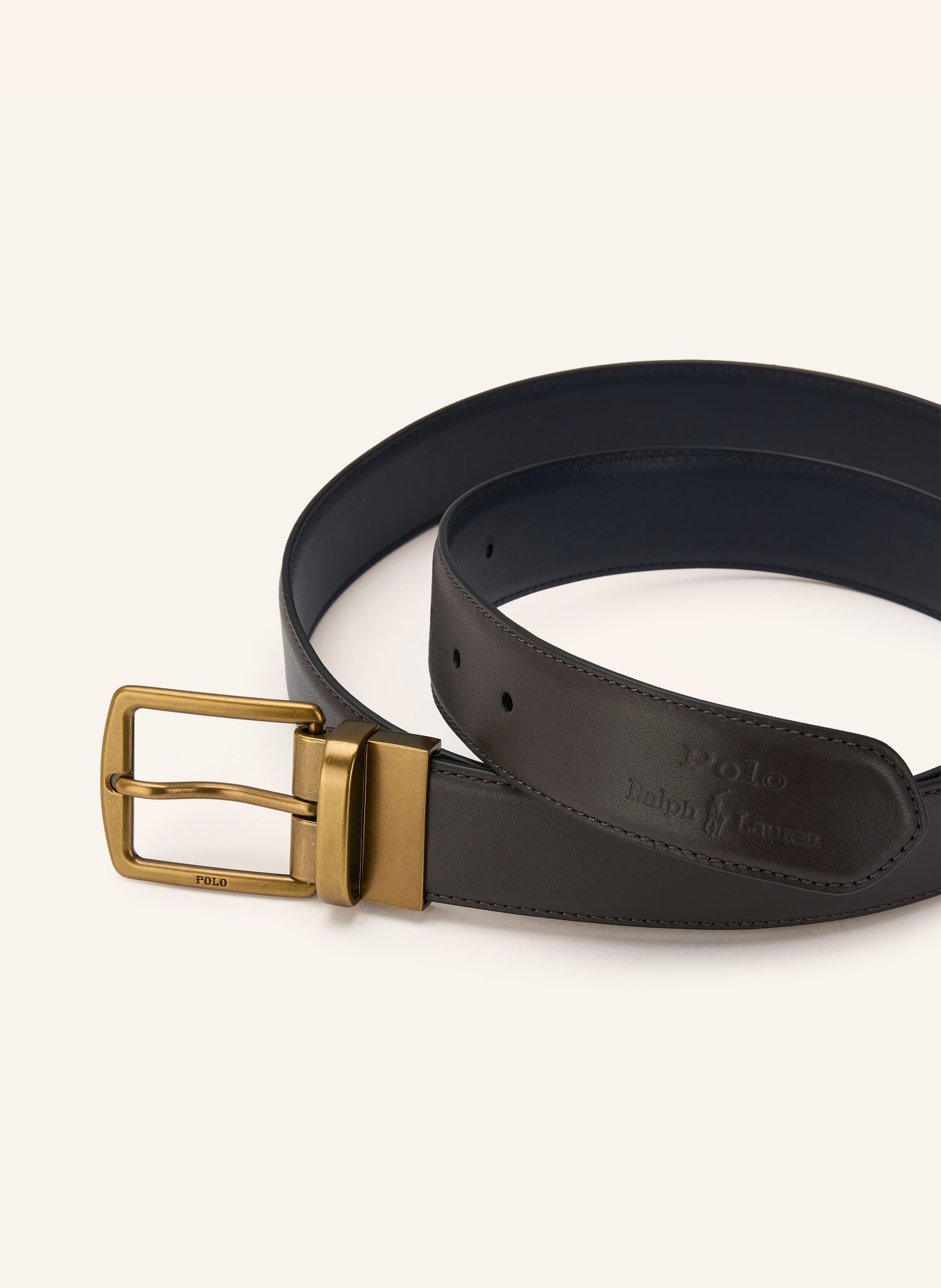 POLO RALPH LAUREN Set: Card case and leather belt: DARK BROWN