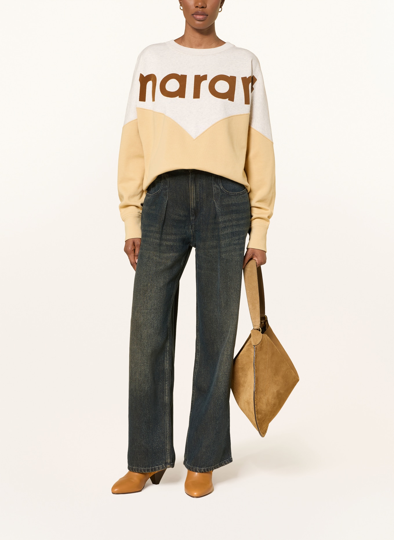 MARANT ÉTOILE Sweatshirt HOUSTON: HELLGRAU / BRAUN / DUNKELGELB