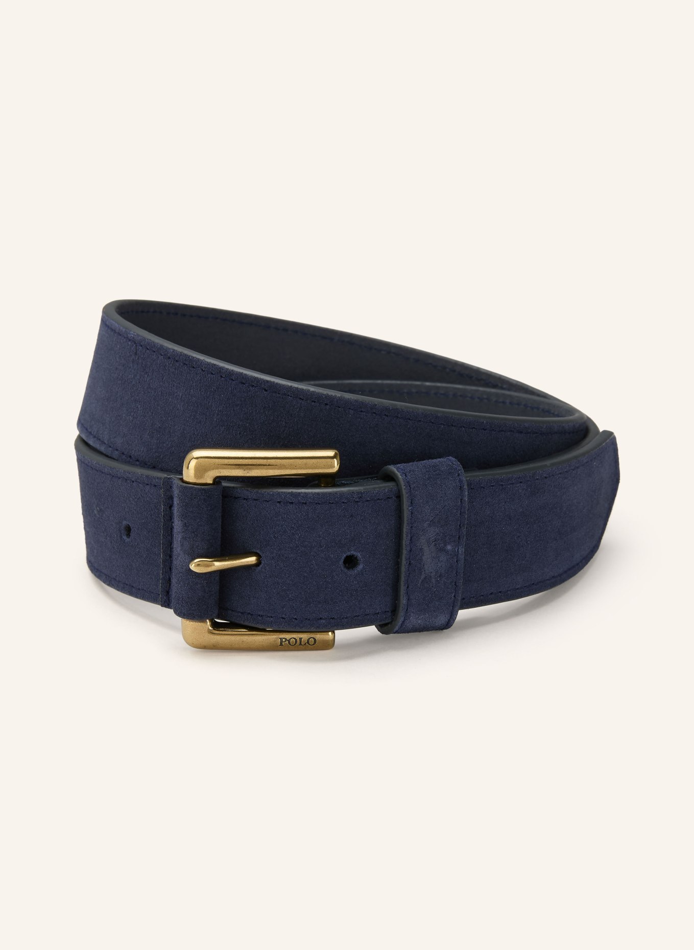 POLO RALPH LAUREN Ledergürtel: DUNKELBLAU / GOLD