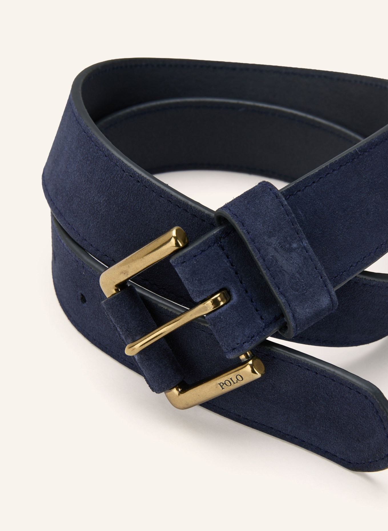 POLO RALPH LAUREN Ledergürtel: DUNKELBLAU / GOLD