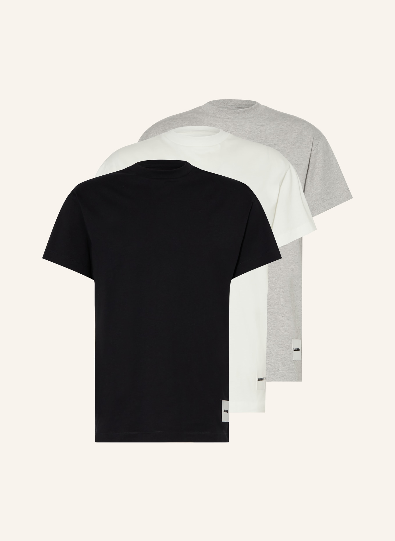 JIL SANDER 3er-Pack T-Shirts: SCHWARZ / HELLGRAU / WEISS