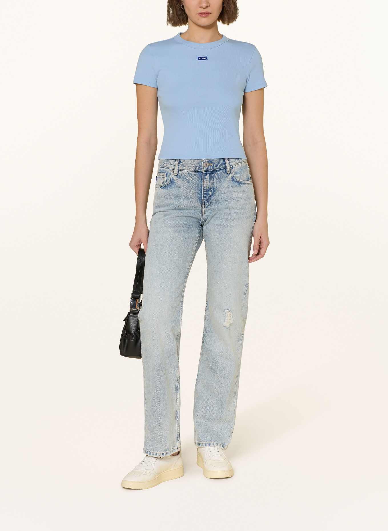 HUGO Cropped-Shirt: HELLBLAU