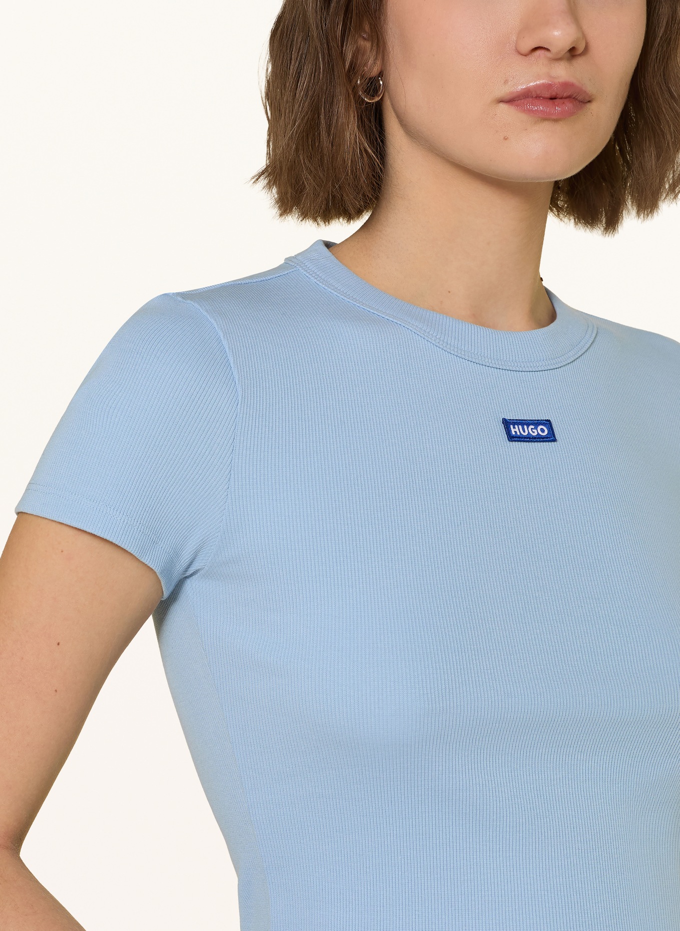 HUGO Cropped-Shirt: HELLBLAU