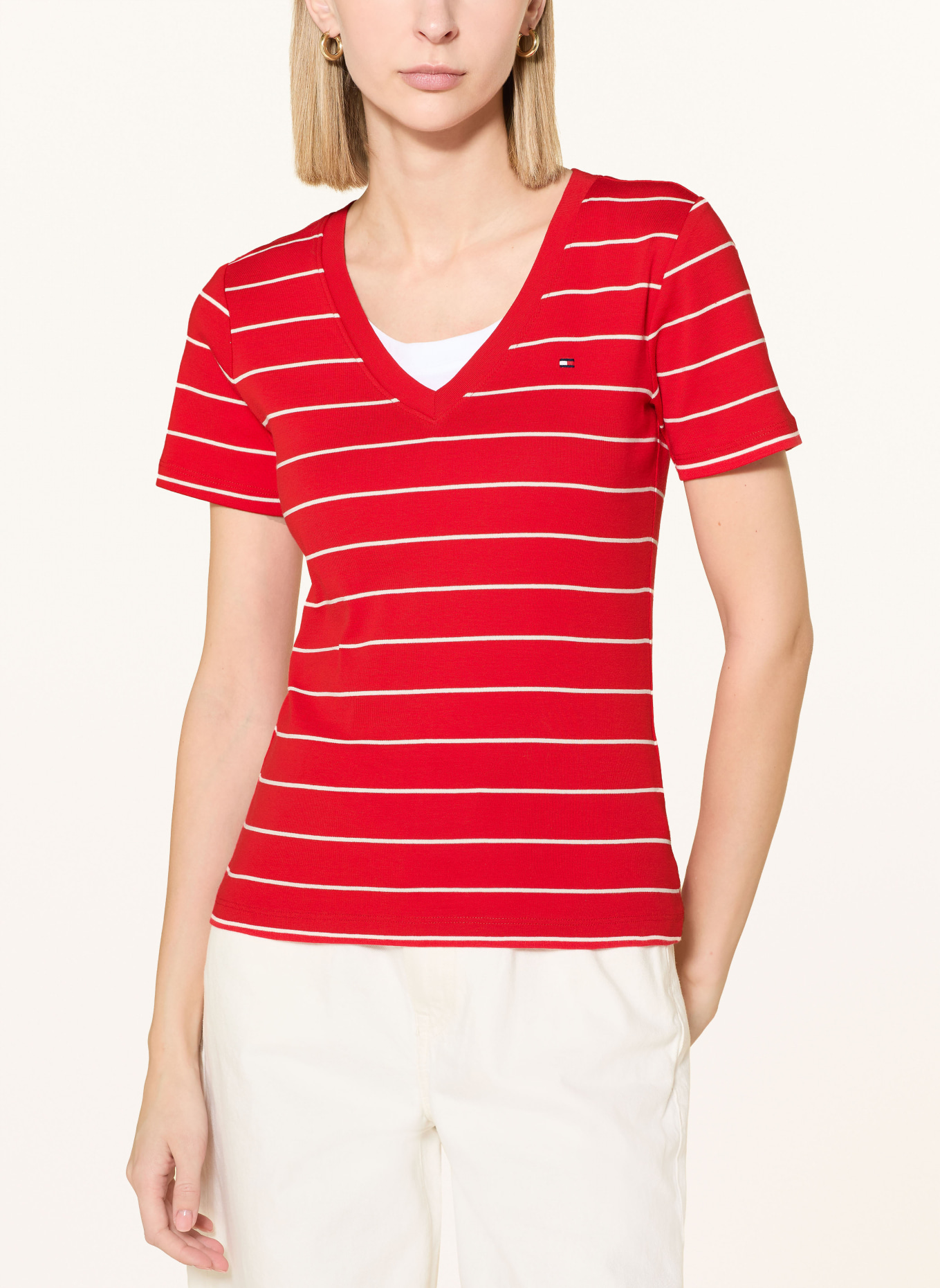 TOMMY HILFIGER T-Shirt: ROT / WEISS