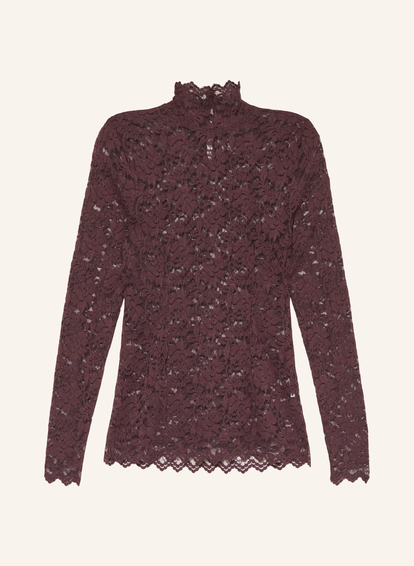NEO NOIR Long sleeve shirt LIZA made of lace: DARK BROWN