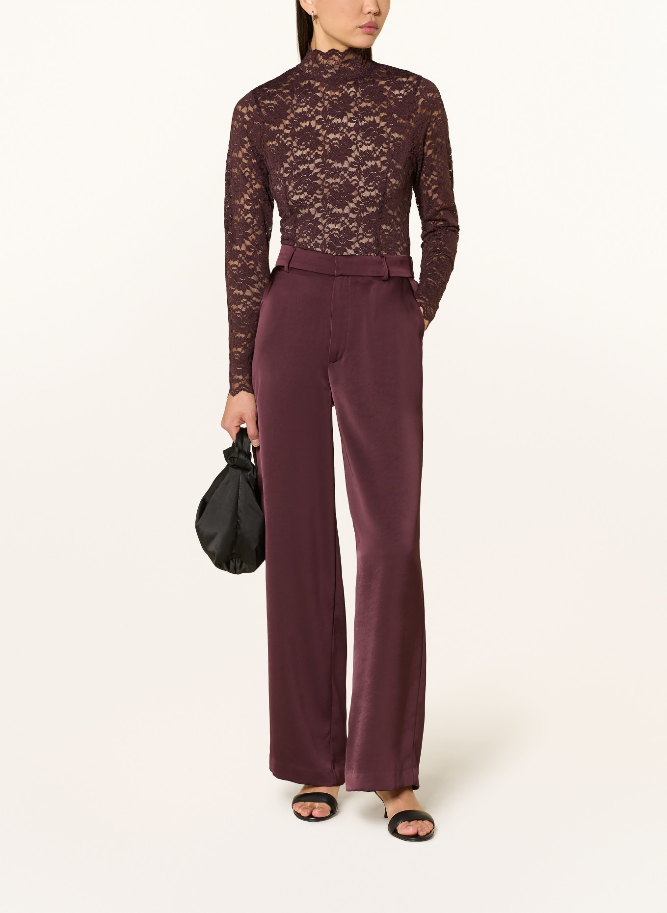 NEO NOIR Long sleeve shirt LIZA made of lace: DARK BROWN