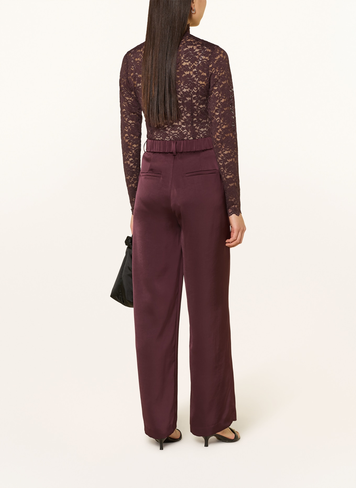 NEO NOIR Long sleeve shirt LIZA made of lace: DARK BROWN