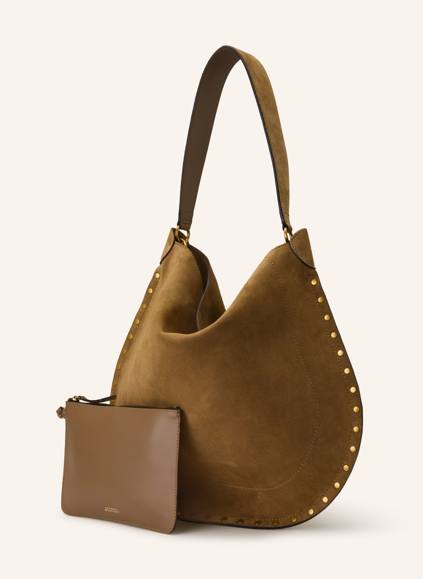 ISABEL MARANT Shopper OSKAN mit Pouch und Nieten: KHAKI