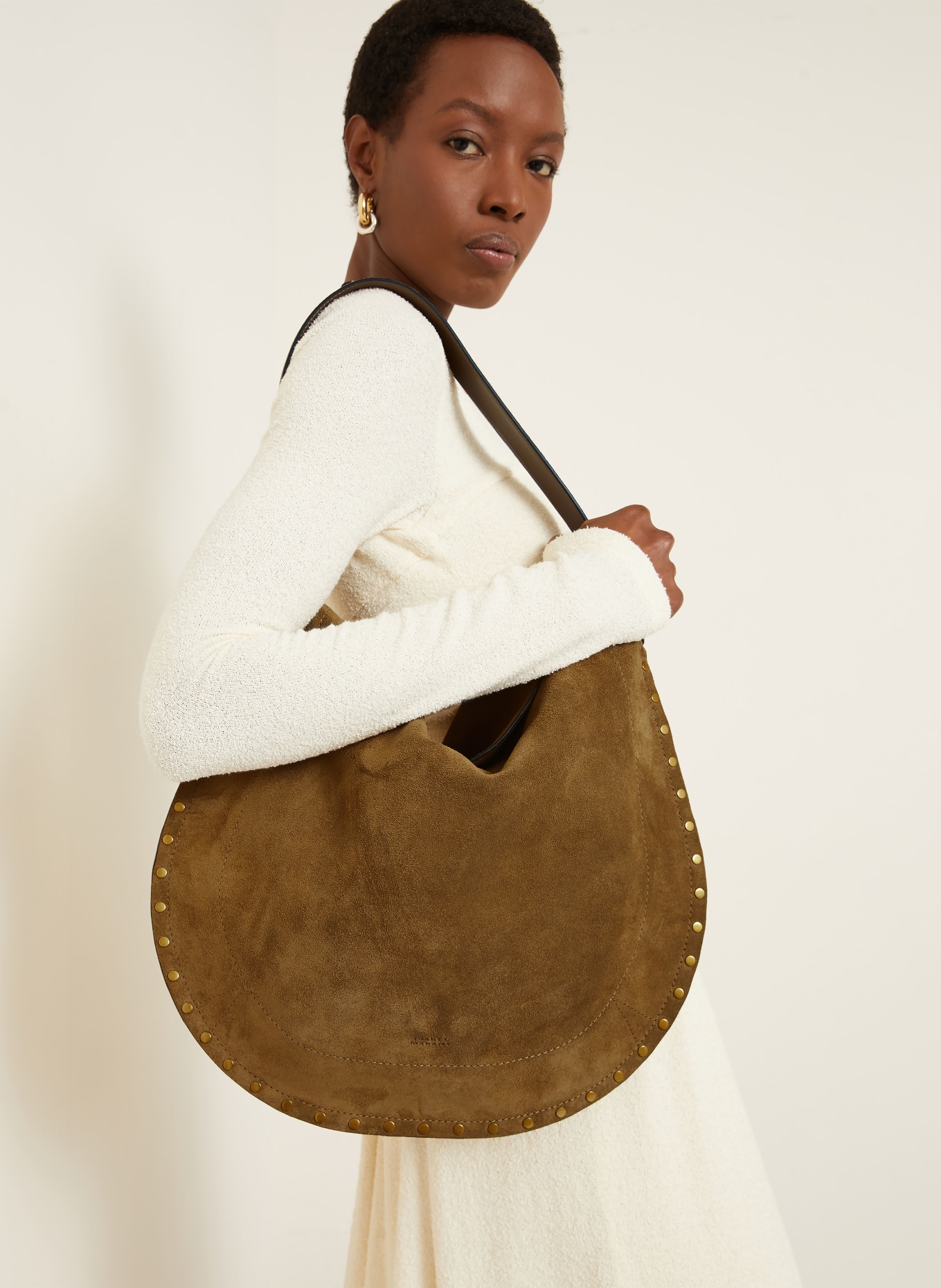 ISABEL MARANT Shopper OSKAN mit Pouch und Nieten: KHAKI