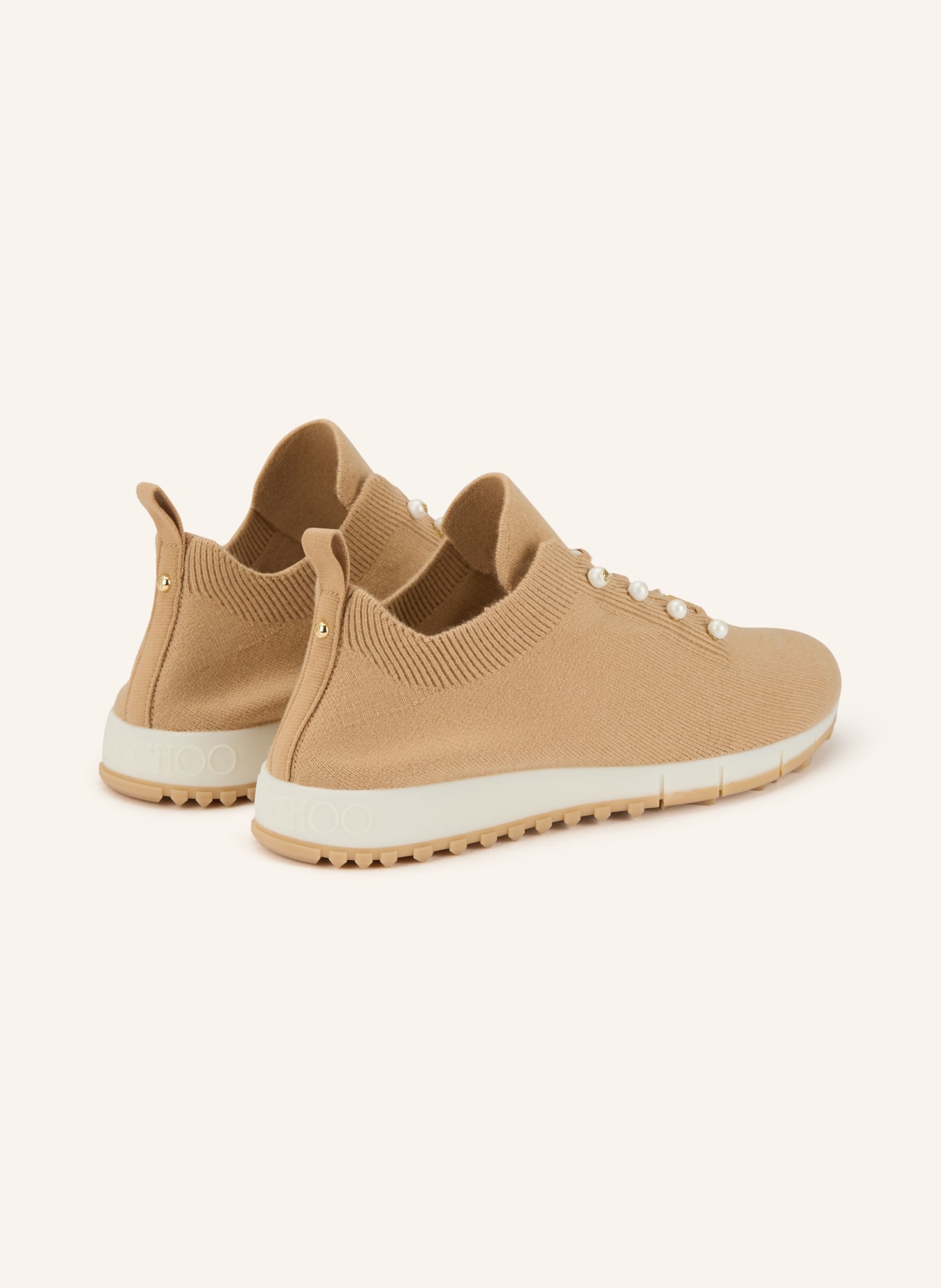 JIMMY CHOO Sneaker VELES mit Schmuckperlen: BEIGE / WEISS