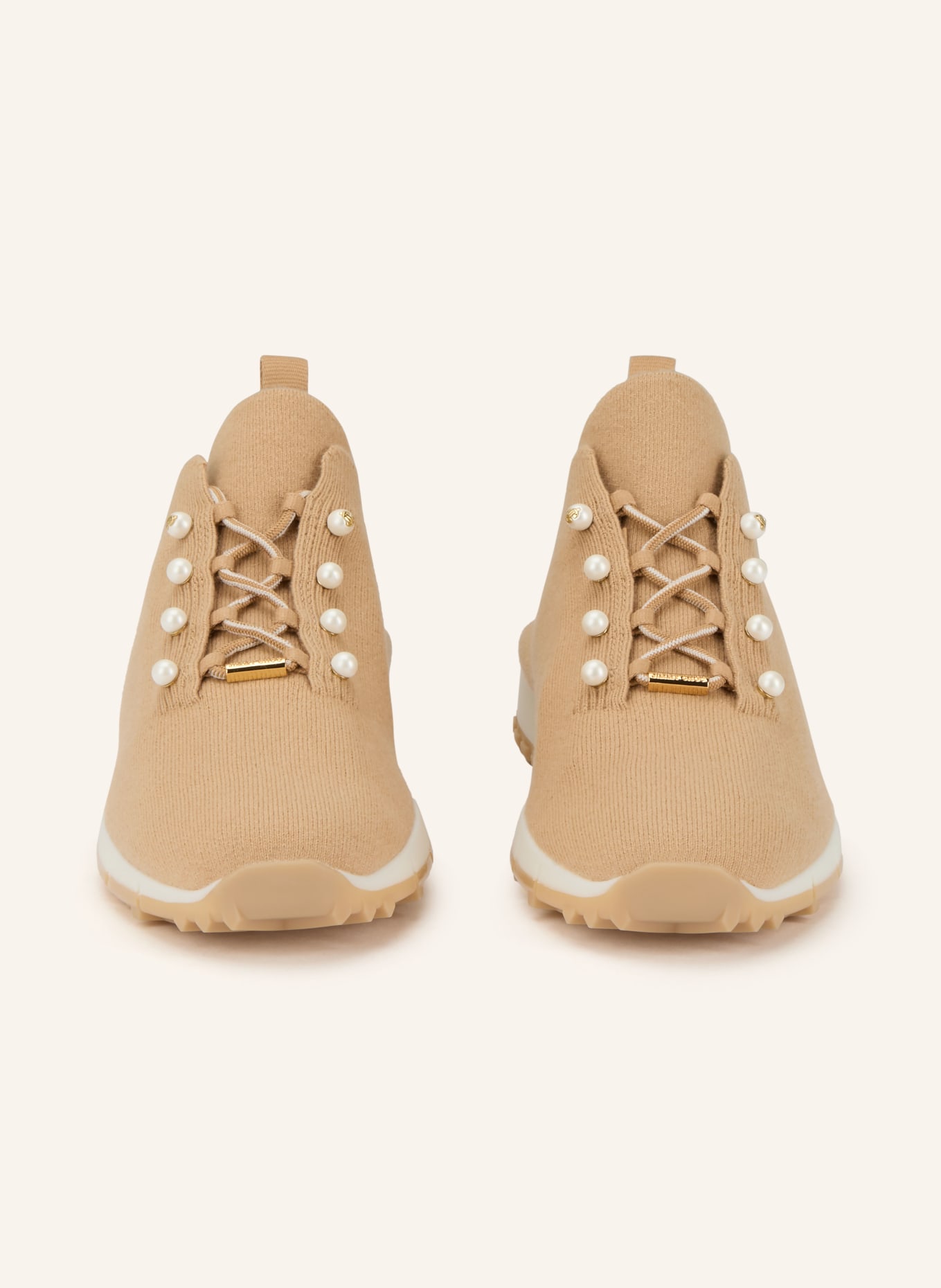 JIMMY CHOO Sneaker VELES mit Schmuckperlen: BEIGE / WEISS